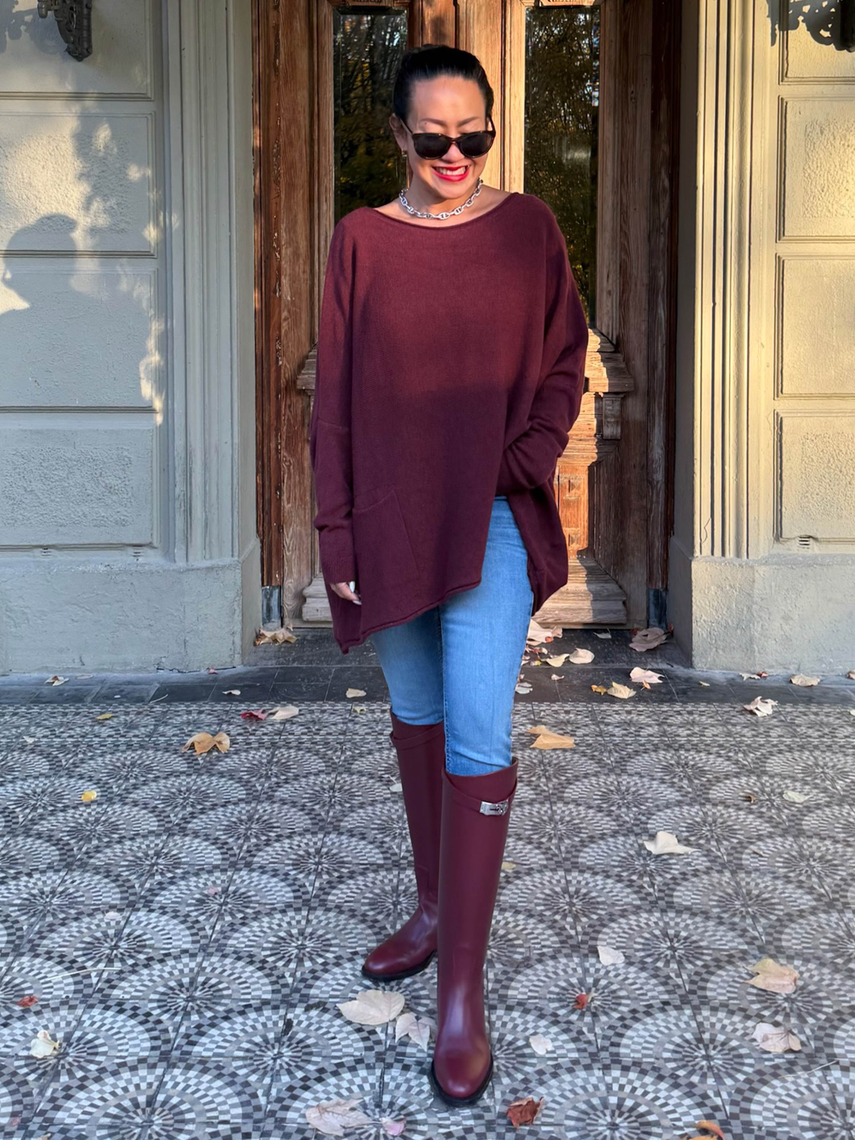 Oversize Viskose Pullover mit Taschen - Burgundy