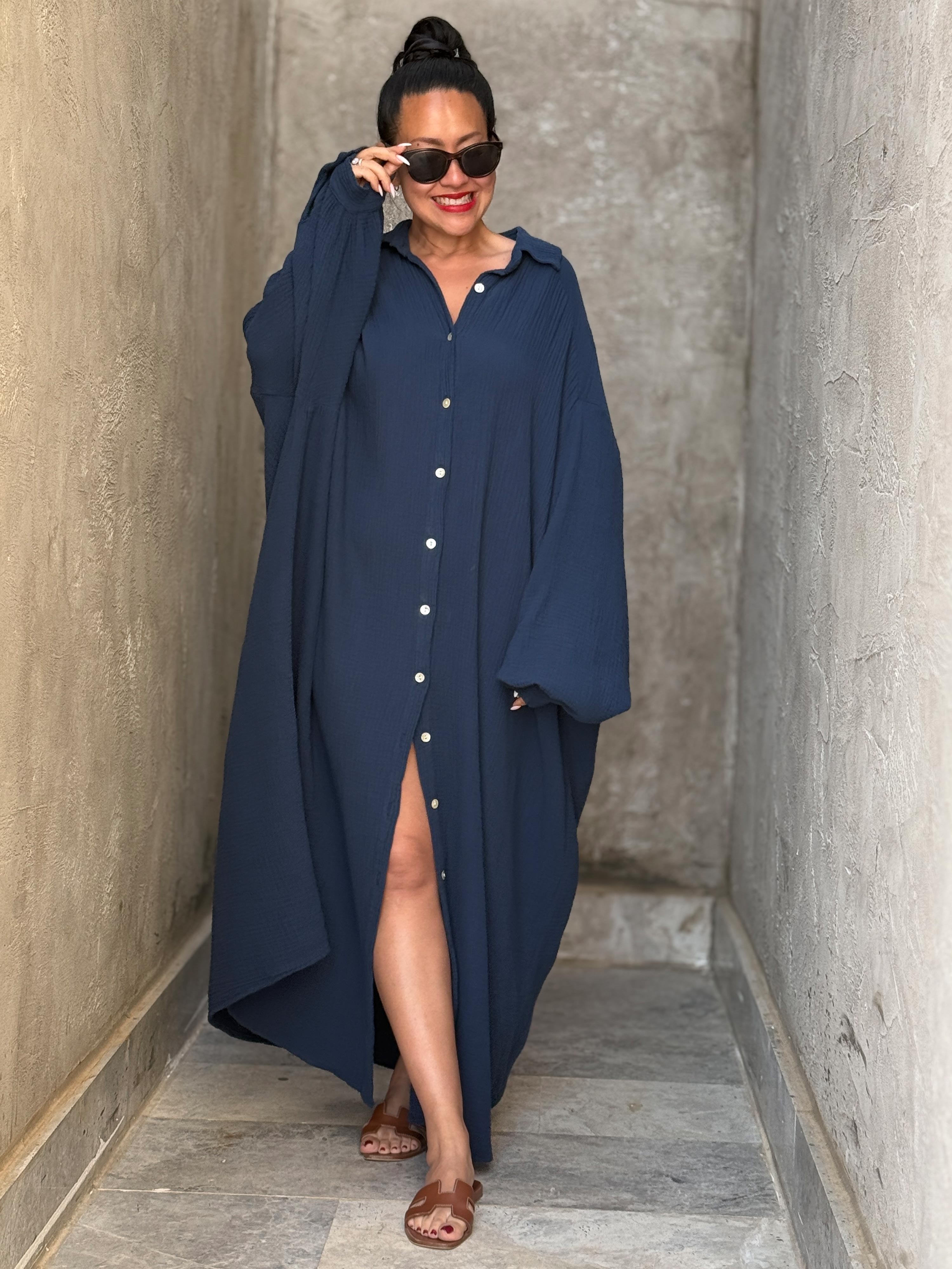 Musselin Oversize Blusenkleid - SEVILLA - Navy