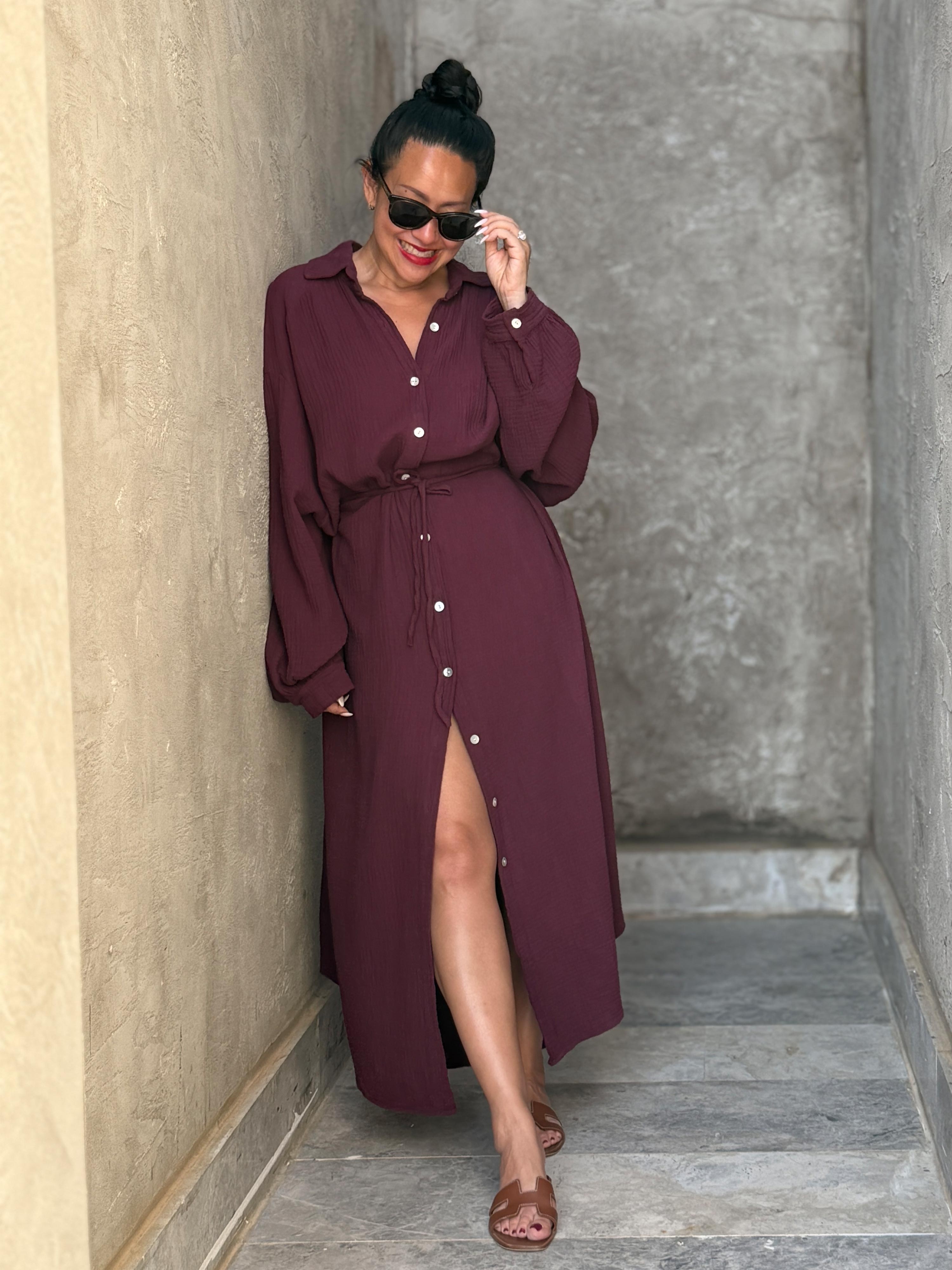 Musselin Oversize Blusenkleid - SEVILLA - Burgunder