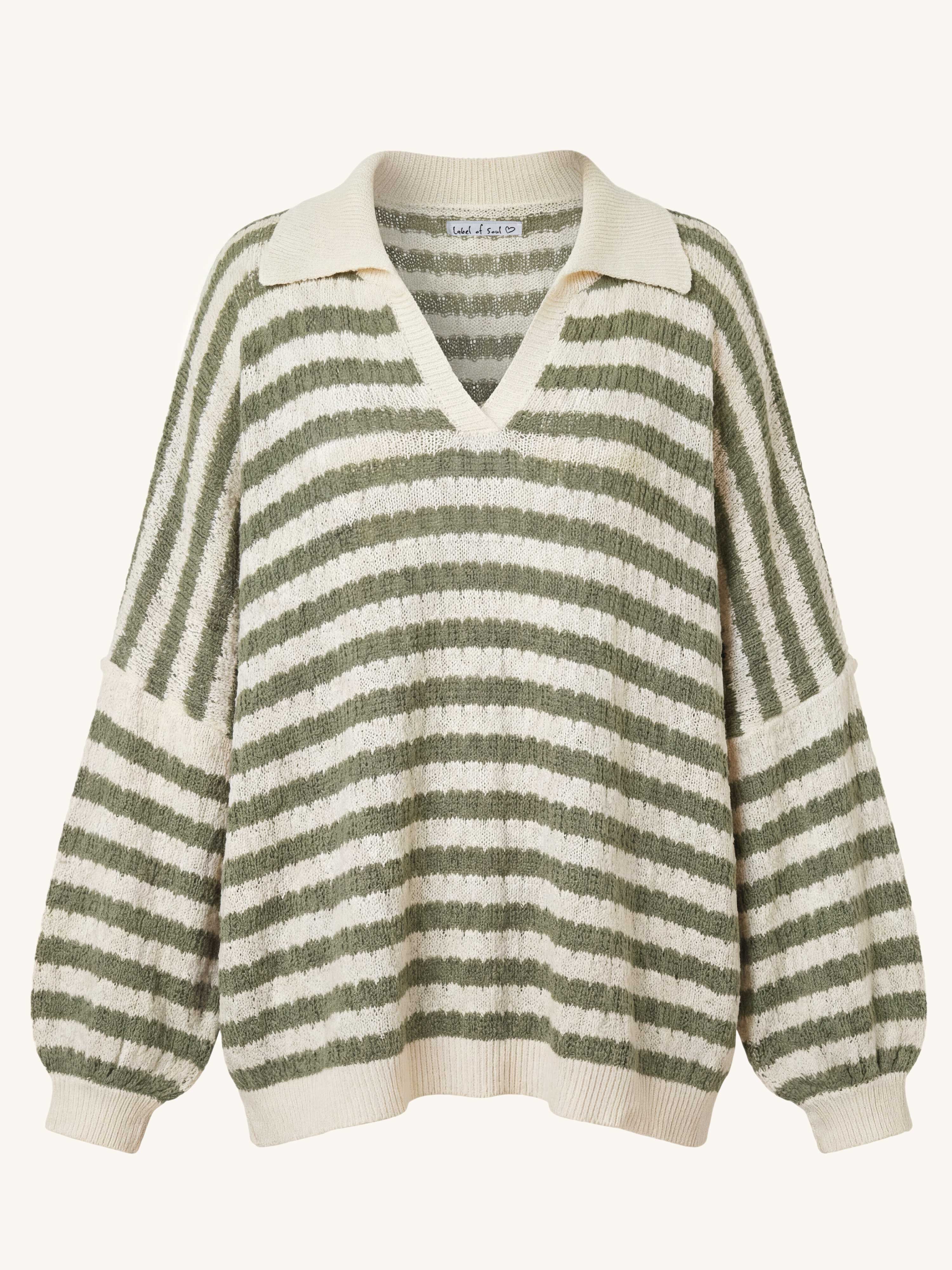 Oversize Häkelpullover MANACOR - STRIPES - Matcha