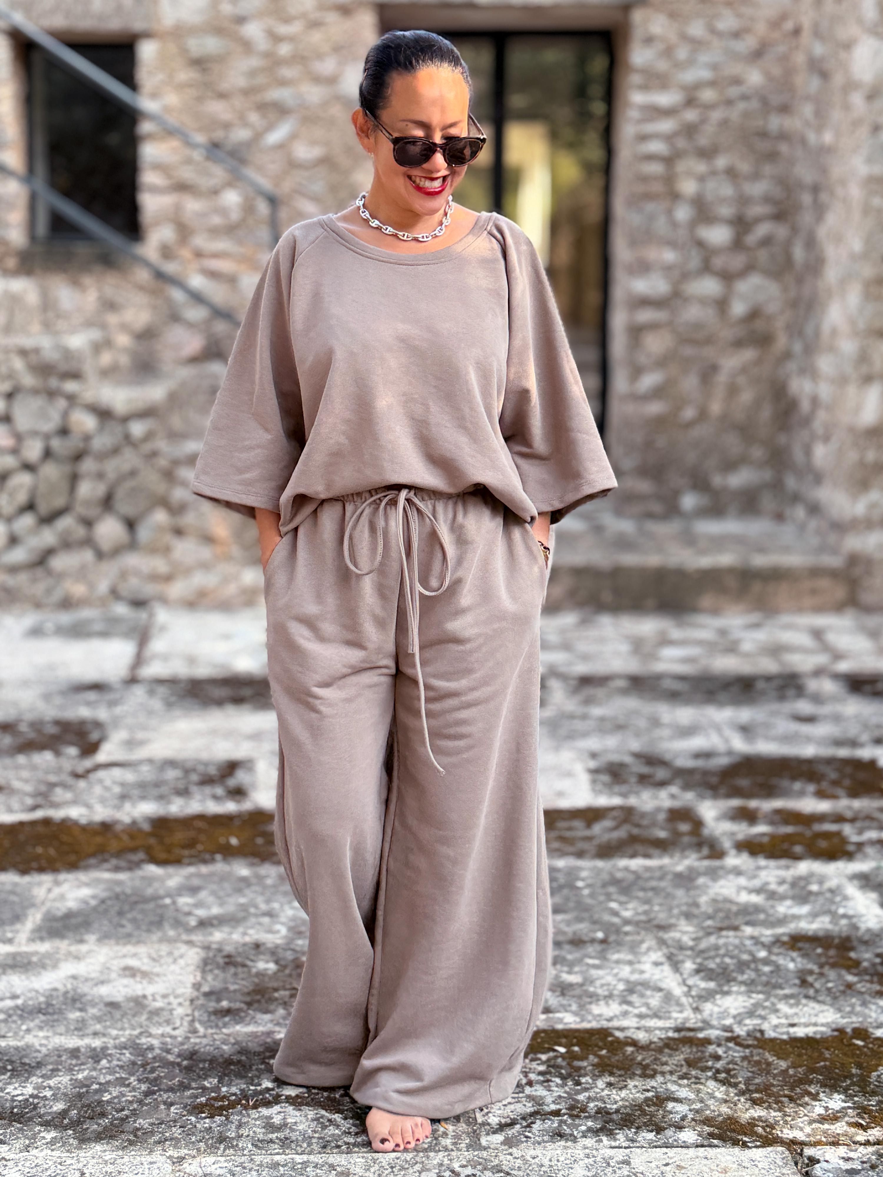 Basic Oversize Kurzarm Sweatshirt - LOUNGE - Taupe