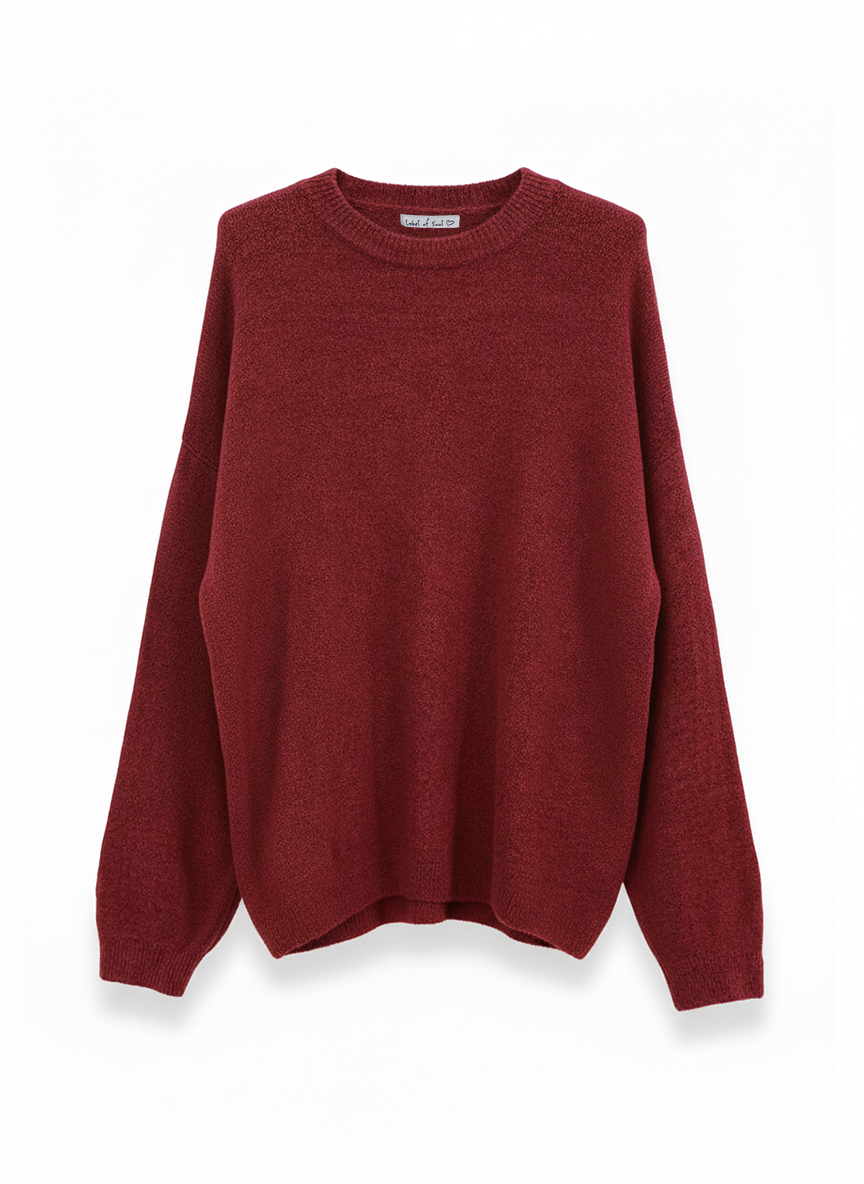 Rundhals Strickpullover mit Alpakawollanteil - Burgundy