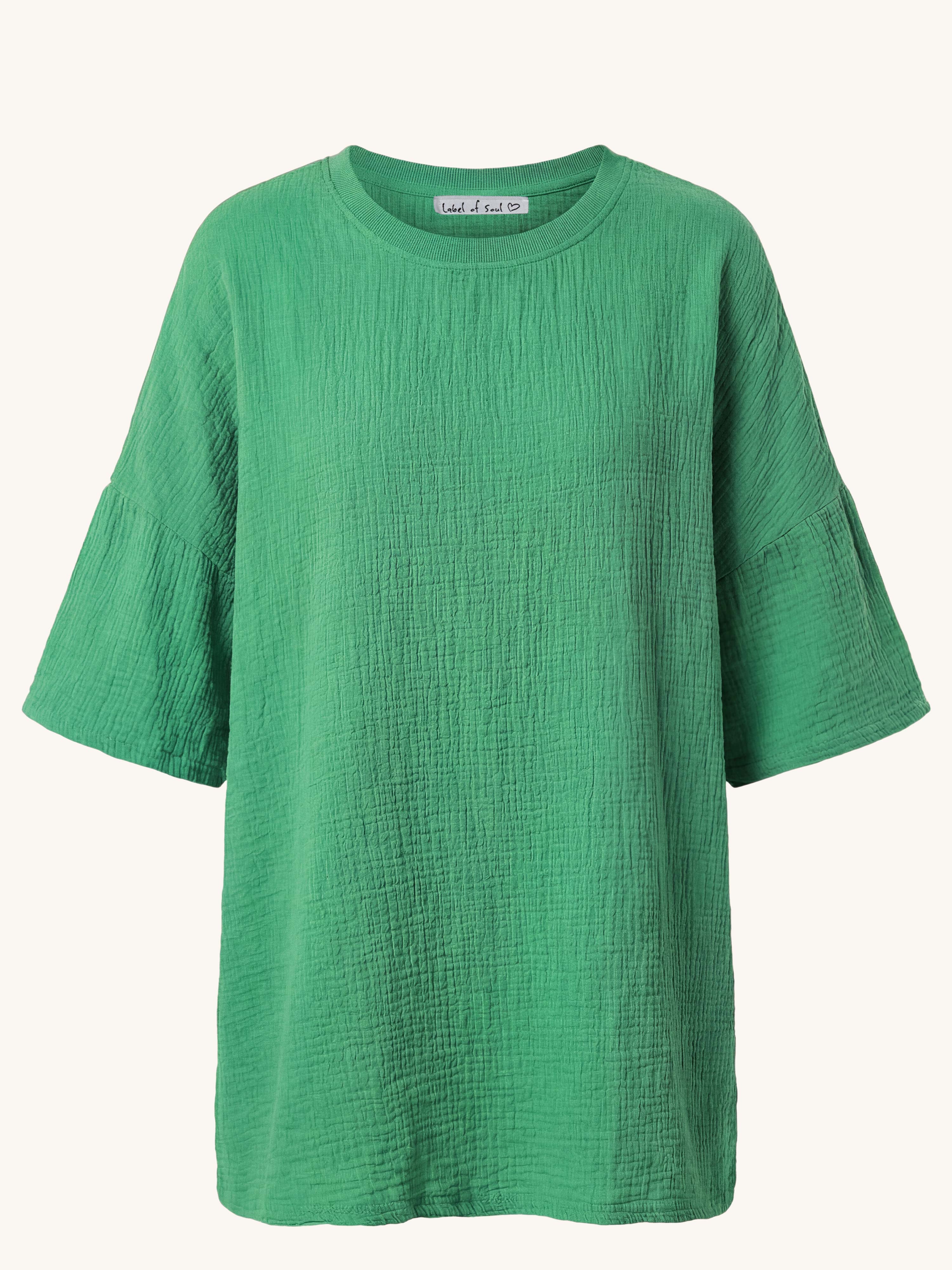 Musselin Oversize Kurzarm Shirt - Grün