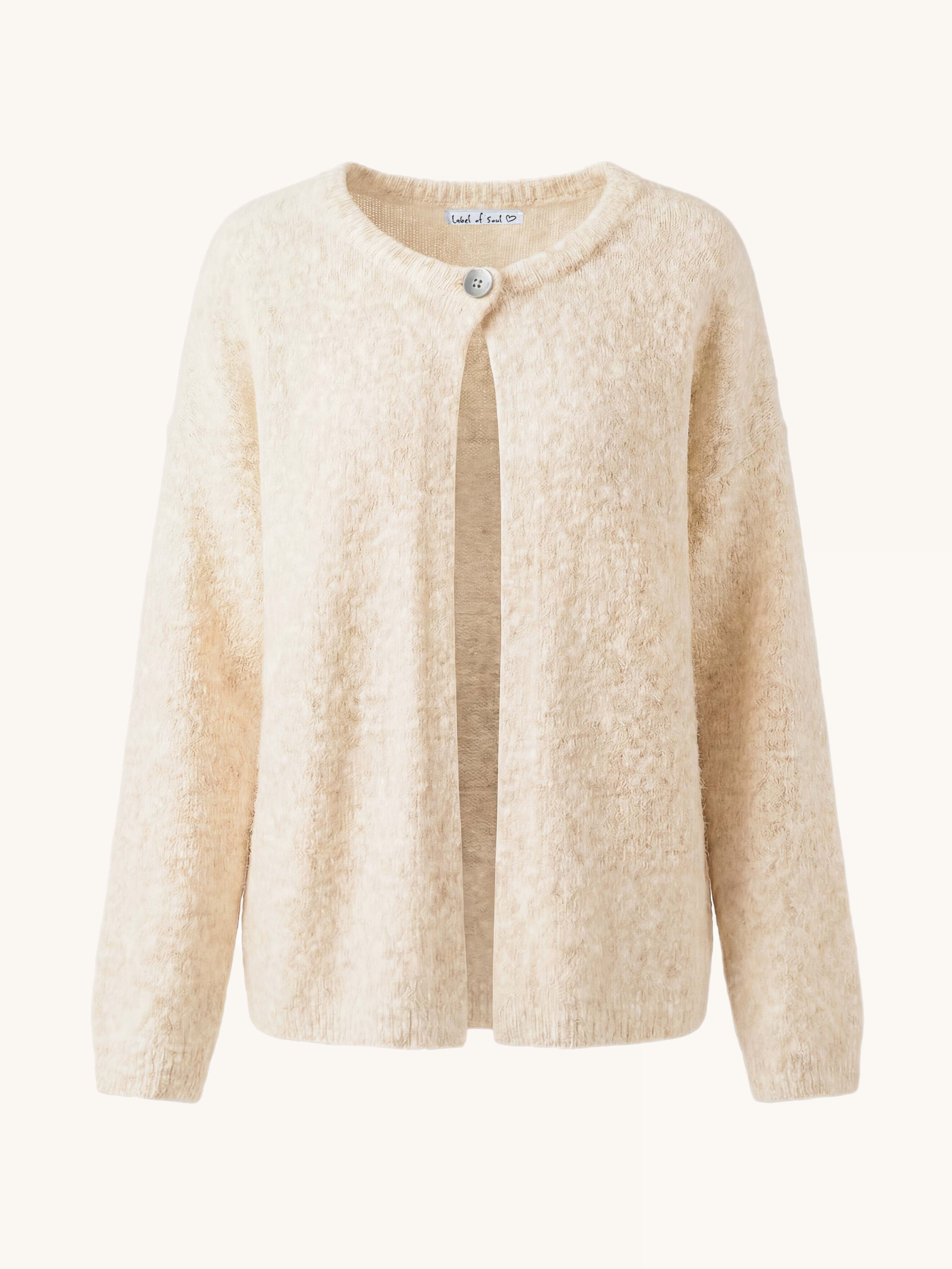 ONE Button Soft Strickjacke mit Alpakawollanteil - Creme