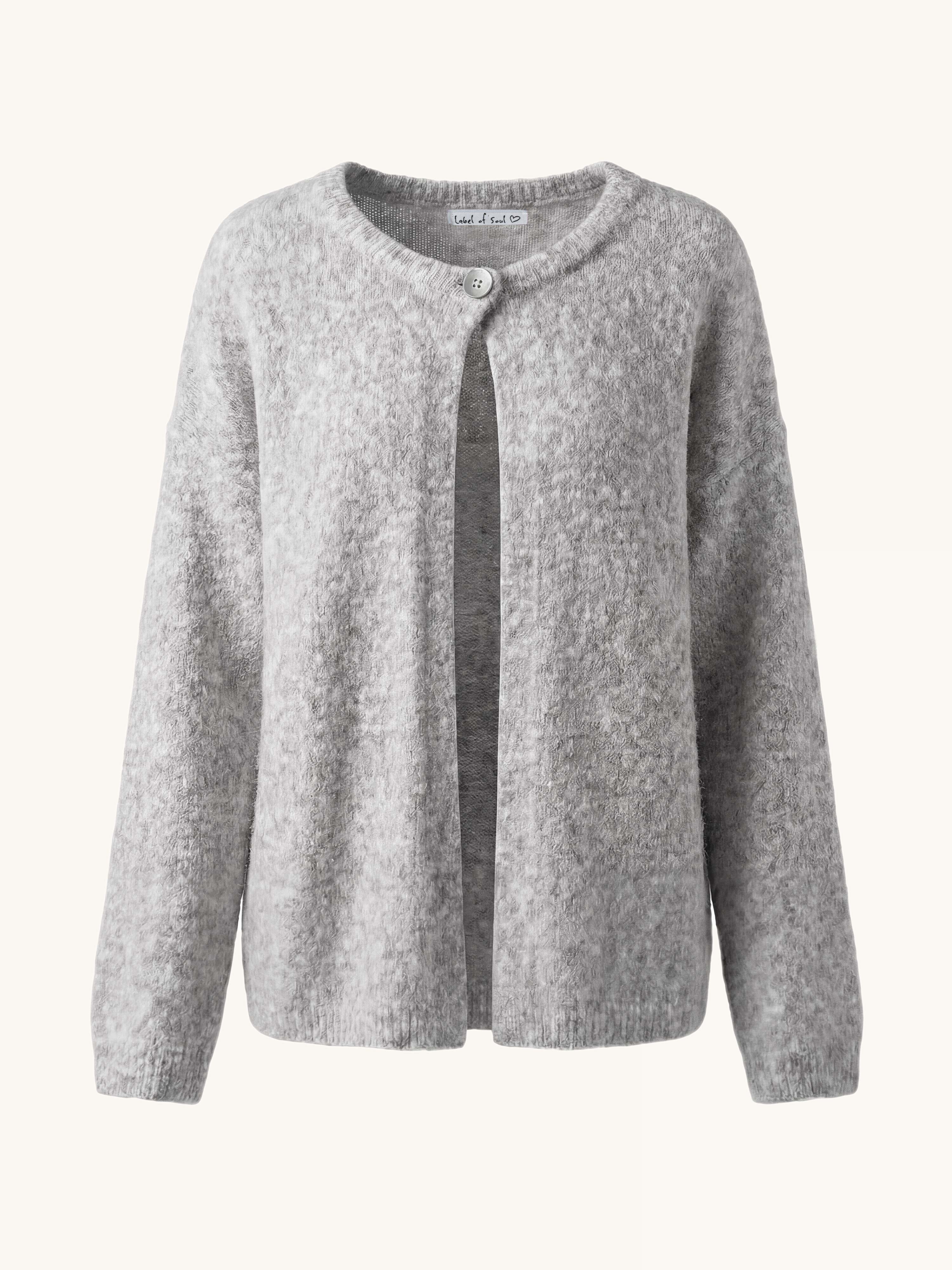 PRE-ORDER: ONE Button Soft Strickjacke mit Alpakawollanteil - Hellgrau