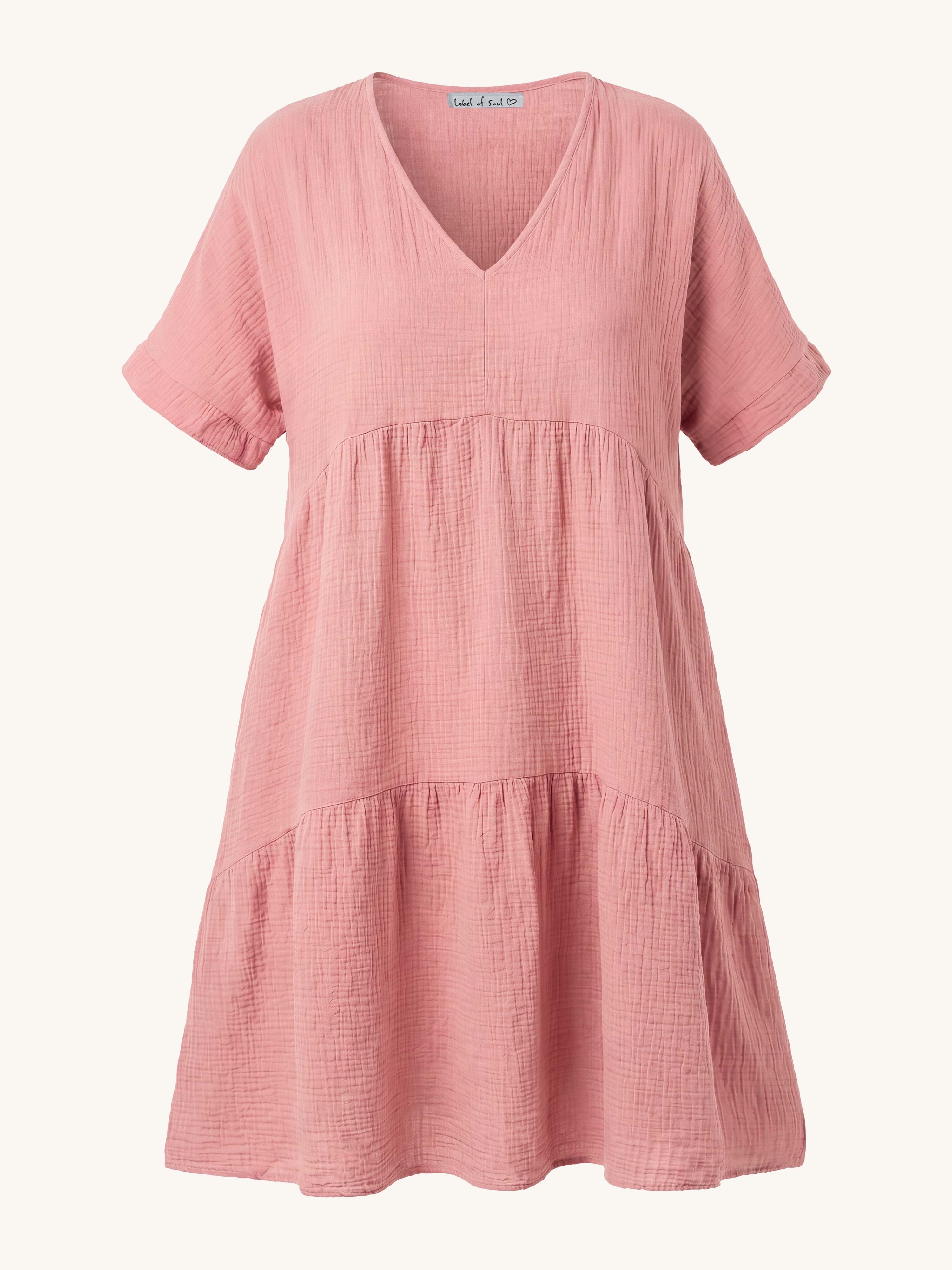 Musselin Tunika Long mit V-Ausschnitt - Blush