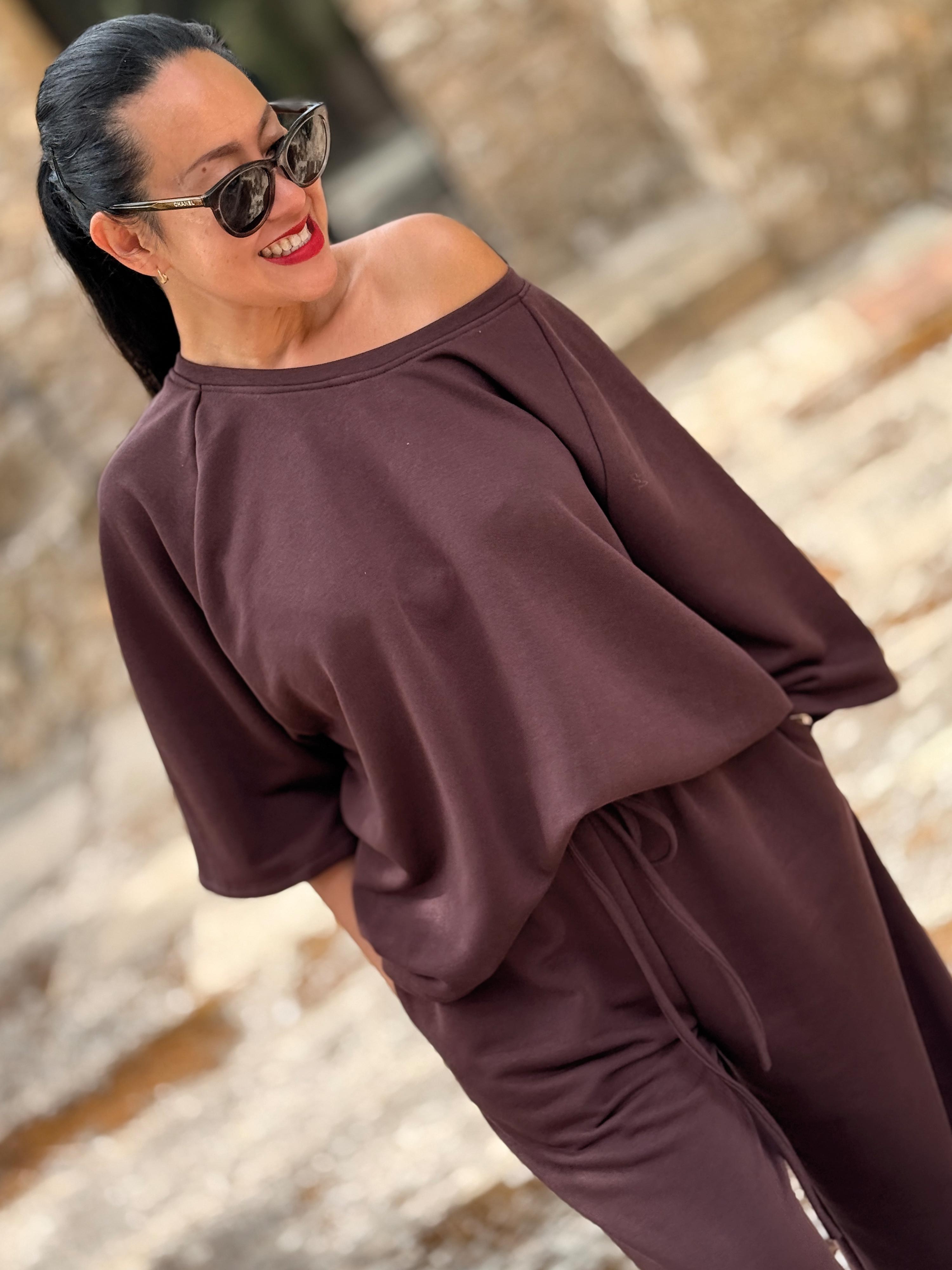 Basic Oversize Kurzarm Sweatshirt - Schoko