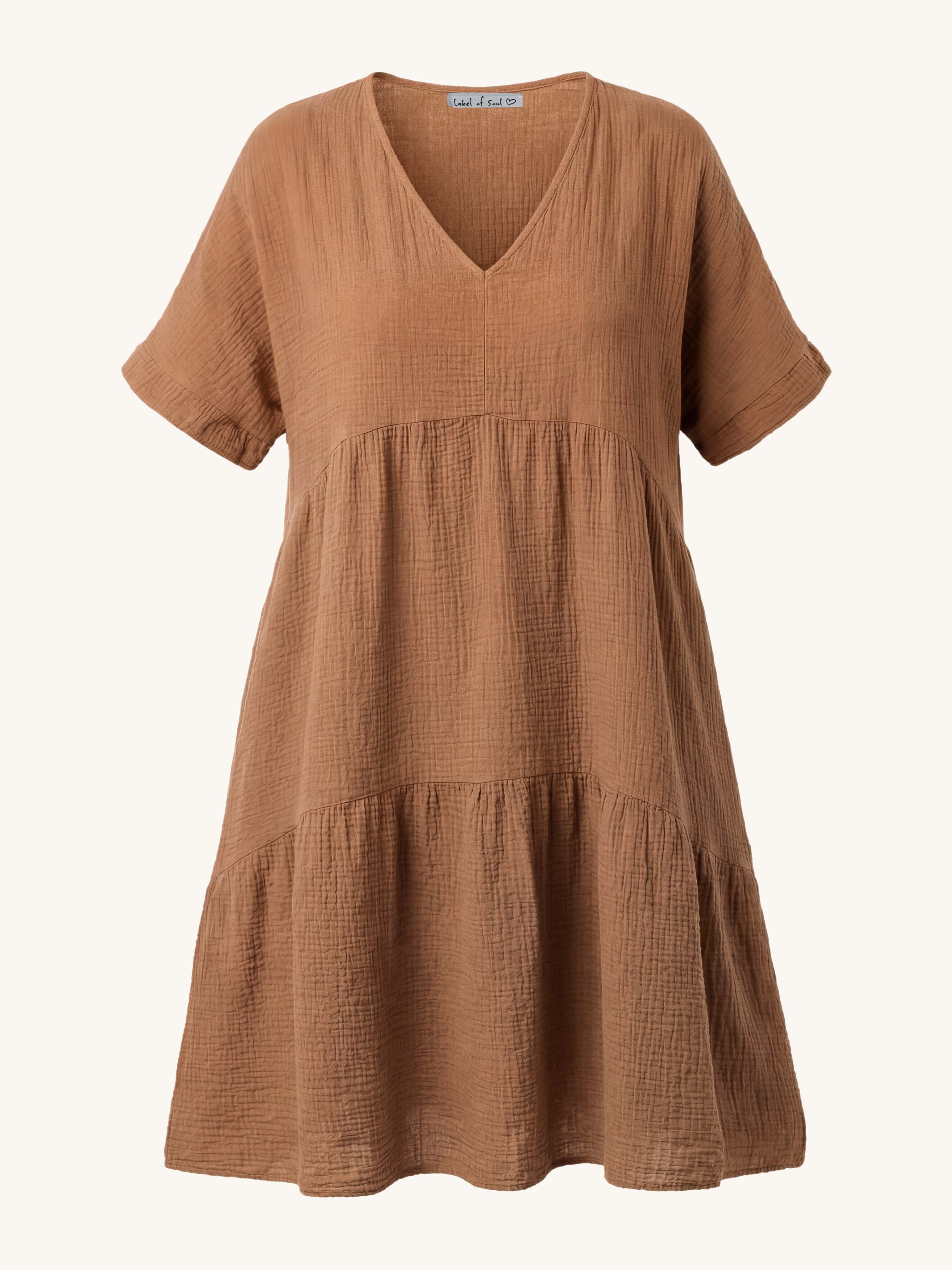 Musselin Tunika Long mit V-Ausschnitt - Cinnamon