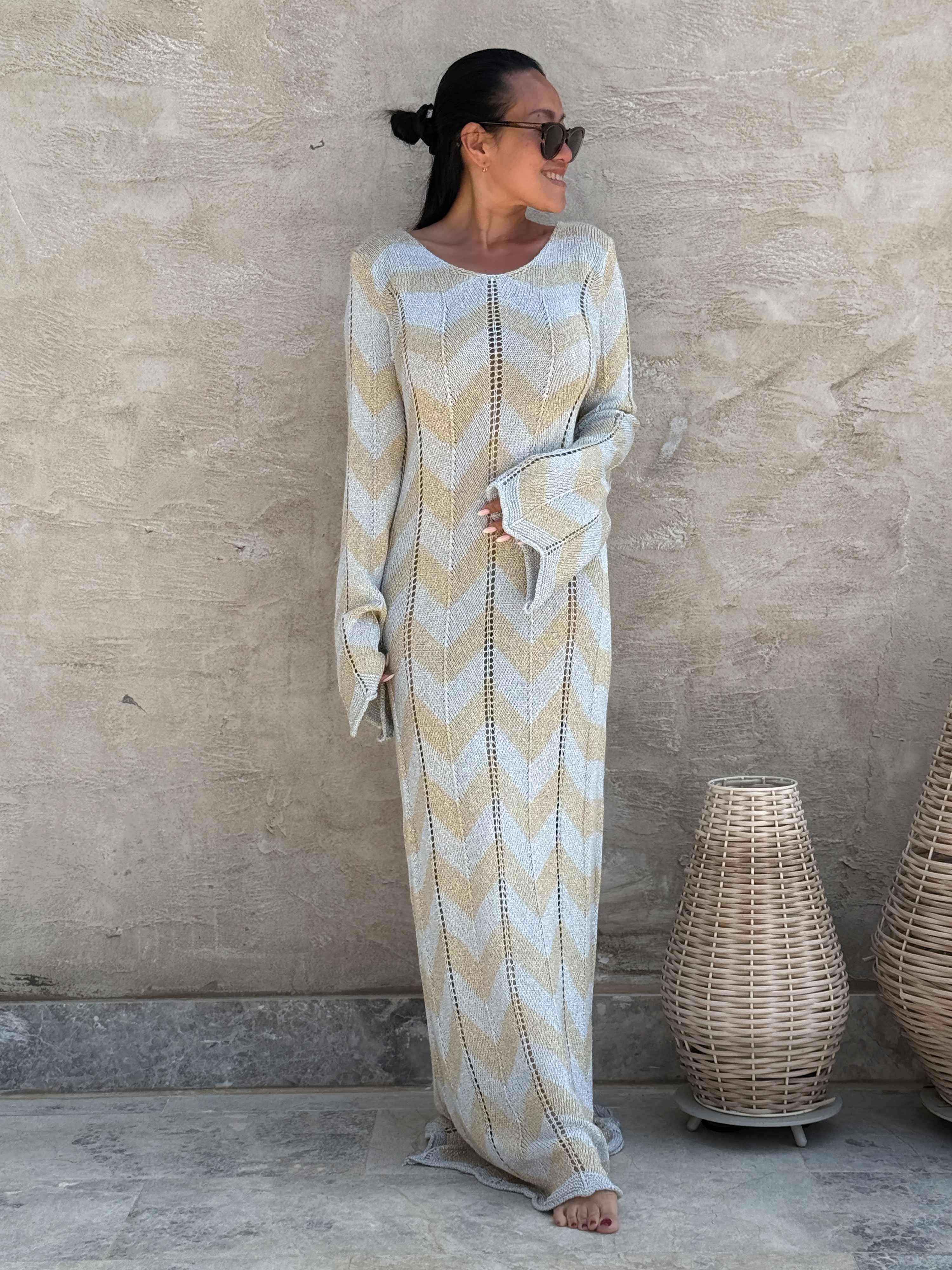 Häkel Beach Strickkleid - Stripes Silber/Gold Häkel Beach Strickkleid - Stripes Silber/Gold