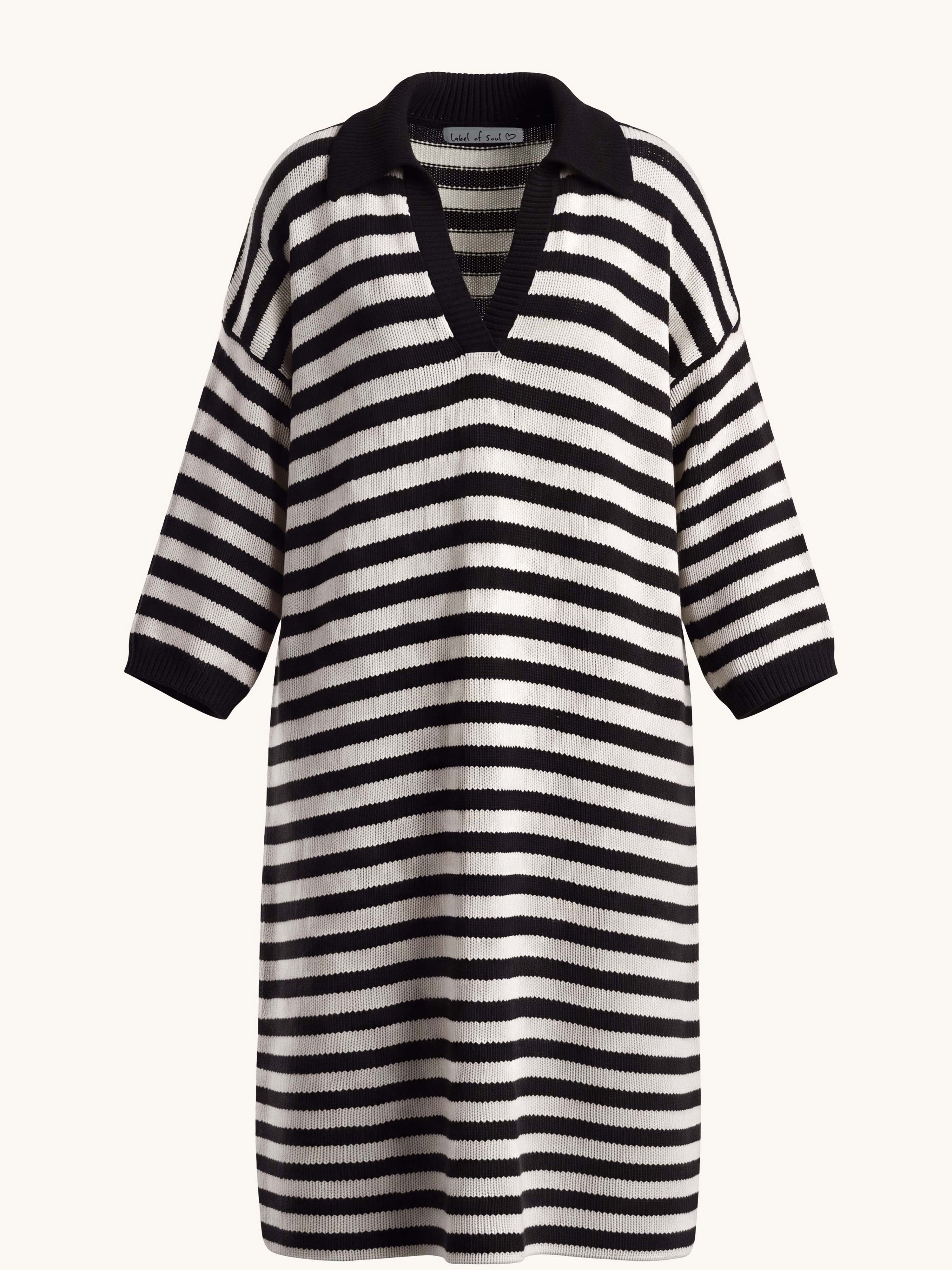 Langarm Strickkleid Santanyi - CURVY - Stripes Schwarz