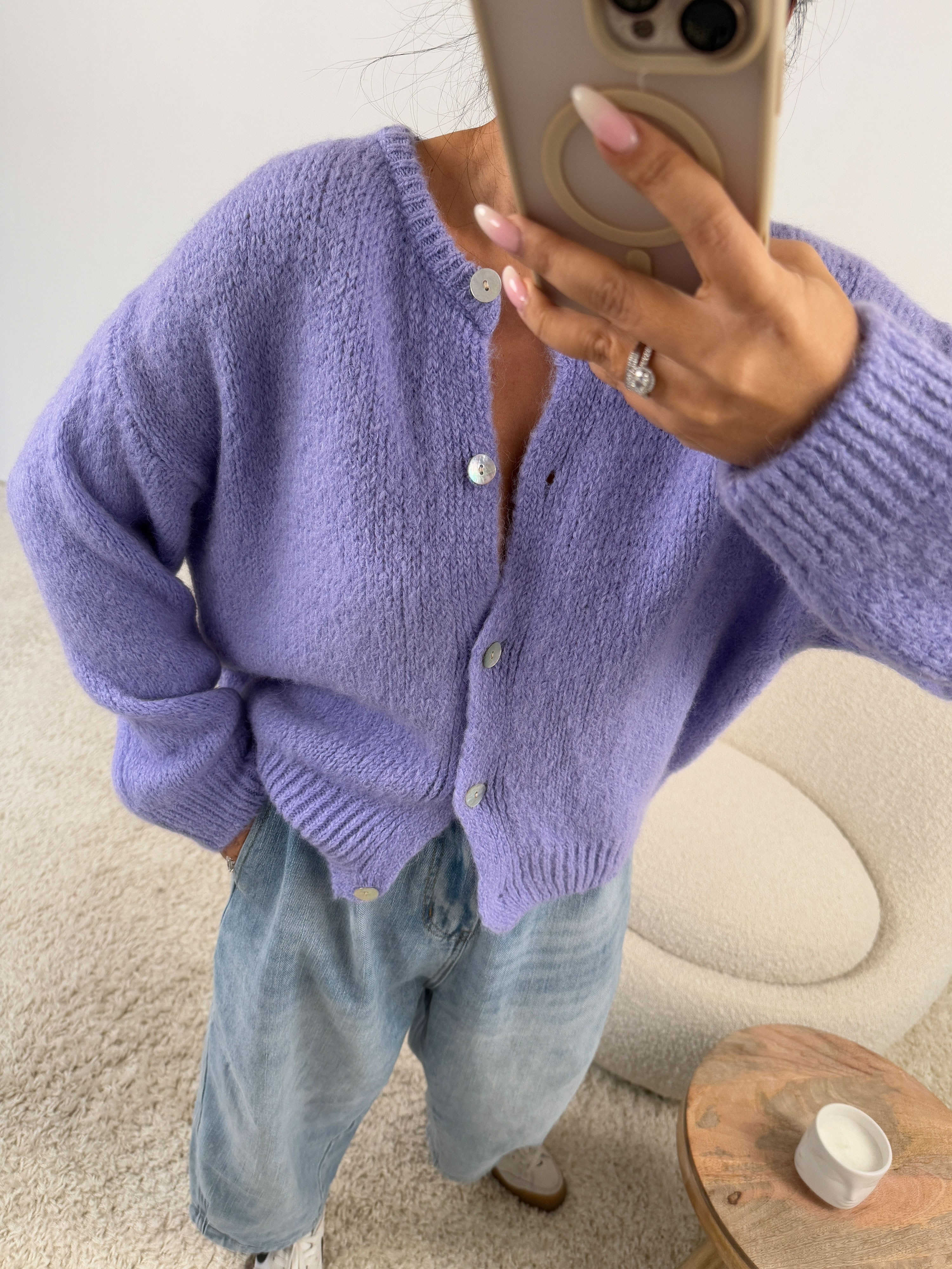 Strickjacke mit Baby-Alpakawollanteil - Lavendel Strickjacke mit Baby-Alpakawollanteil - Lavendel