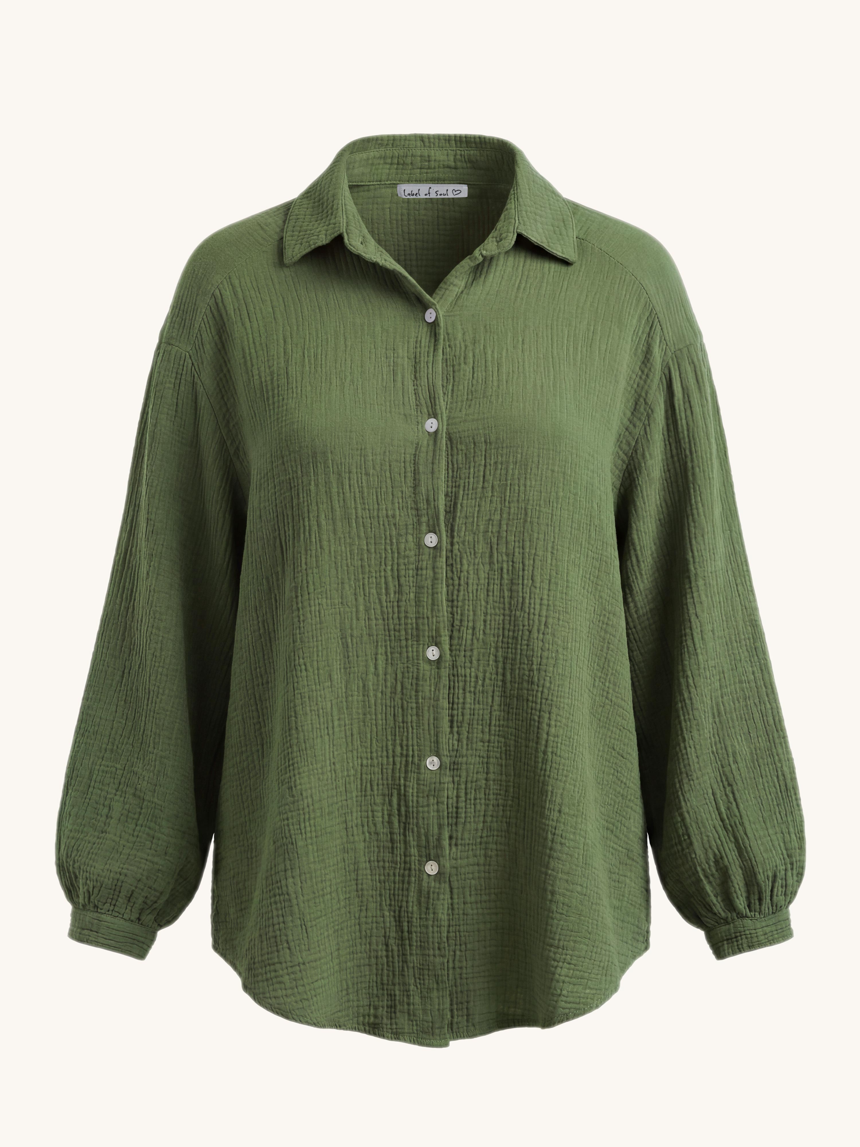 Musselin Midi Oversize Bluse - Olive
