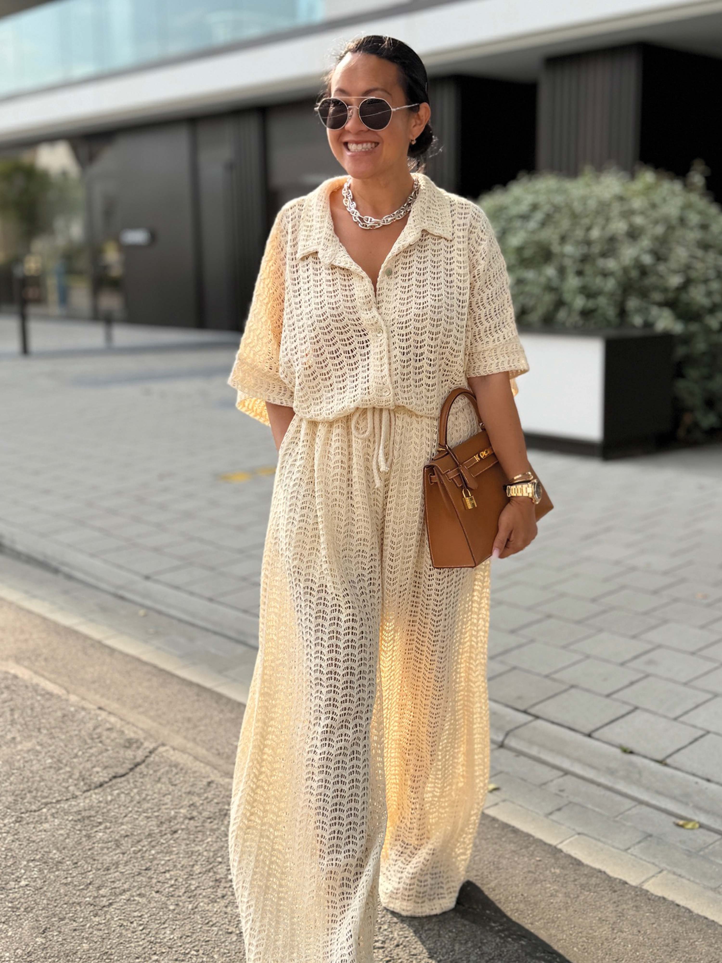 Oversize Kurzarm Häkel Hemd MANACOR - Creme