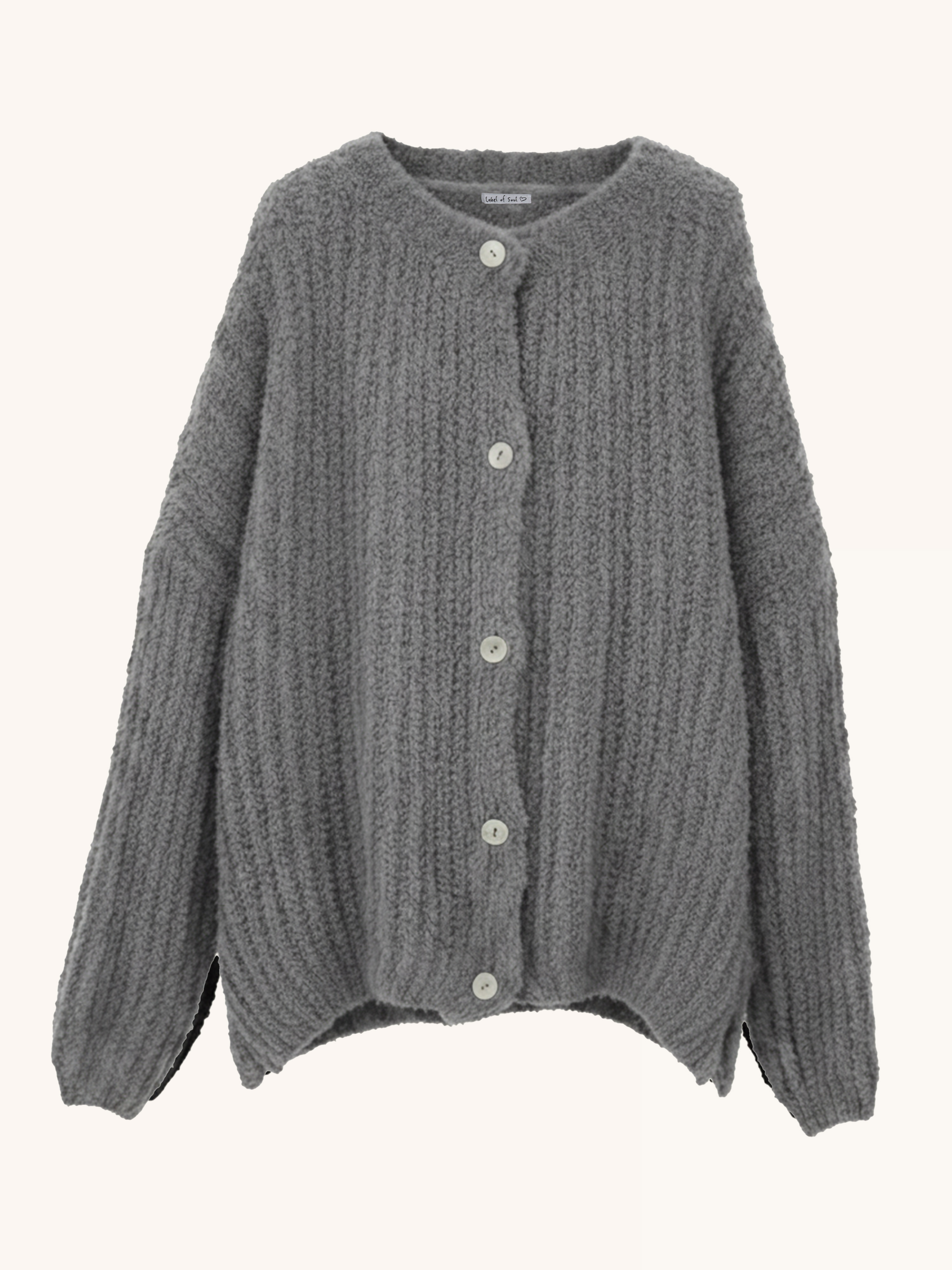 Oversize Bouclé Grob Strickjacke - Anthrazit