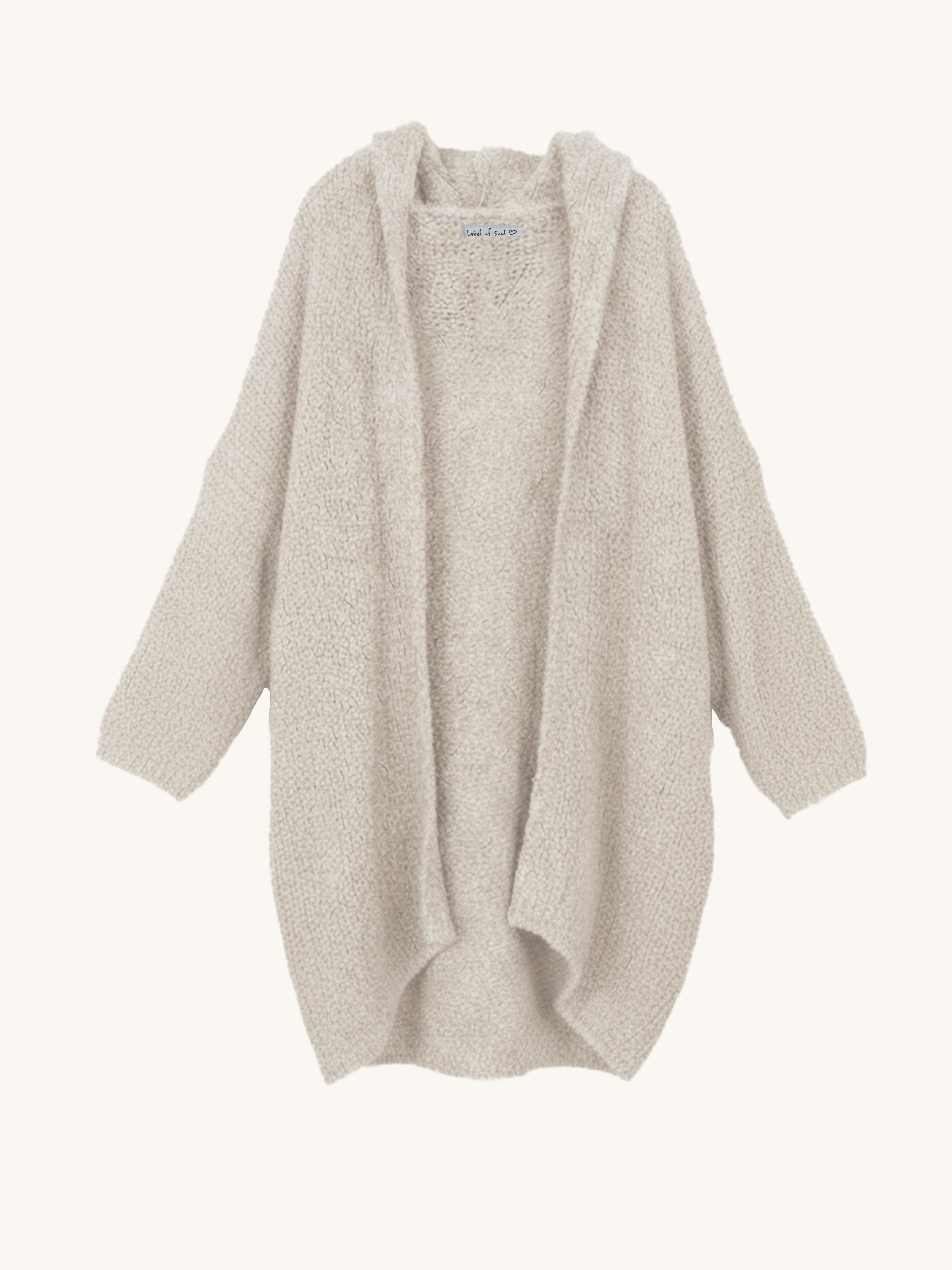 PREMIUM Bouclé Strickjacke mit Kapuze - Creme