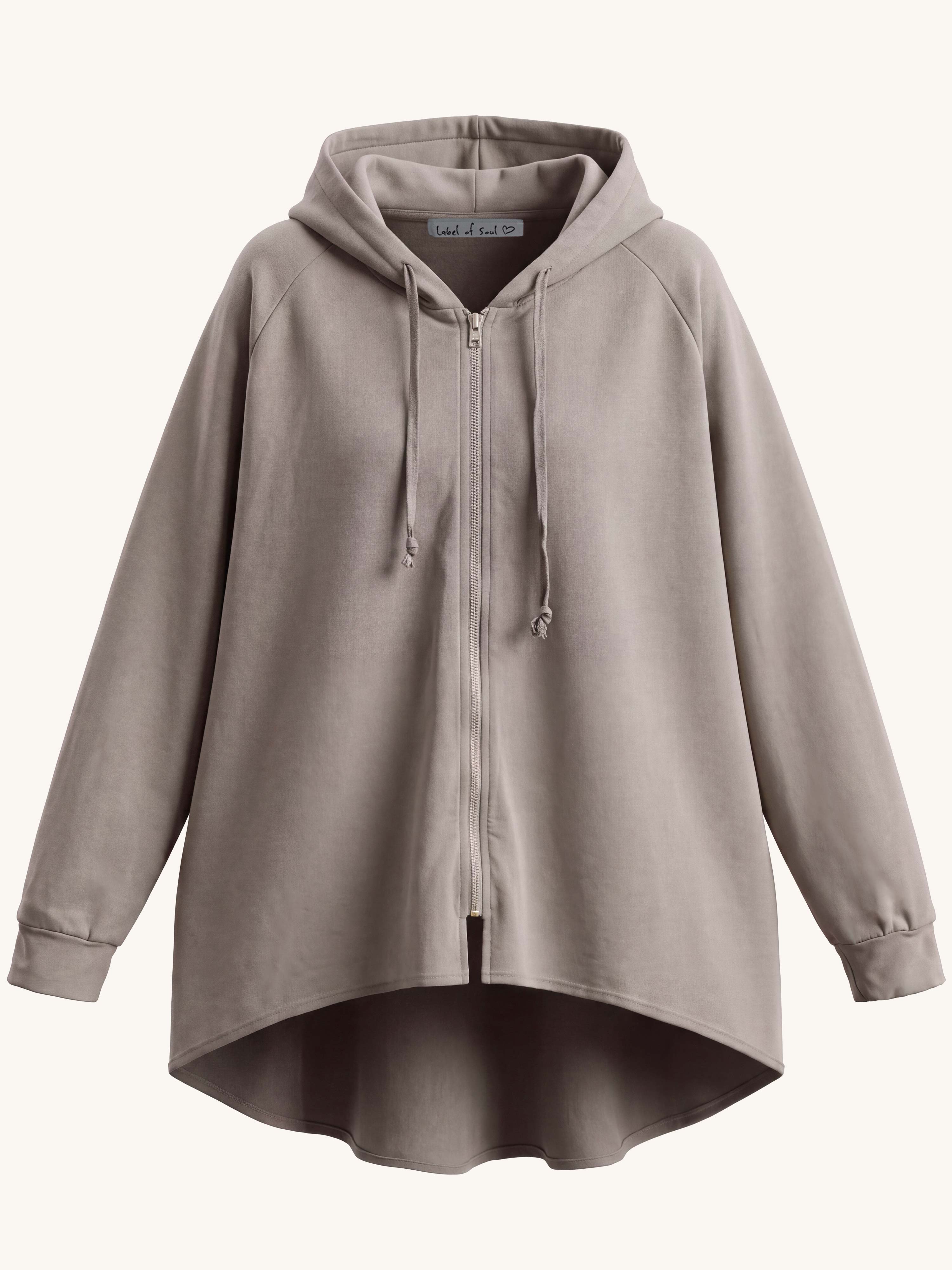 Oversize Vokuhila Sweatjacke - Taupe