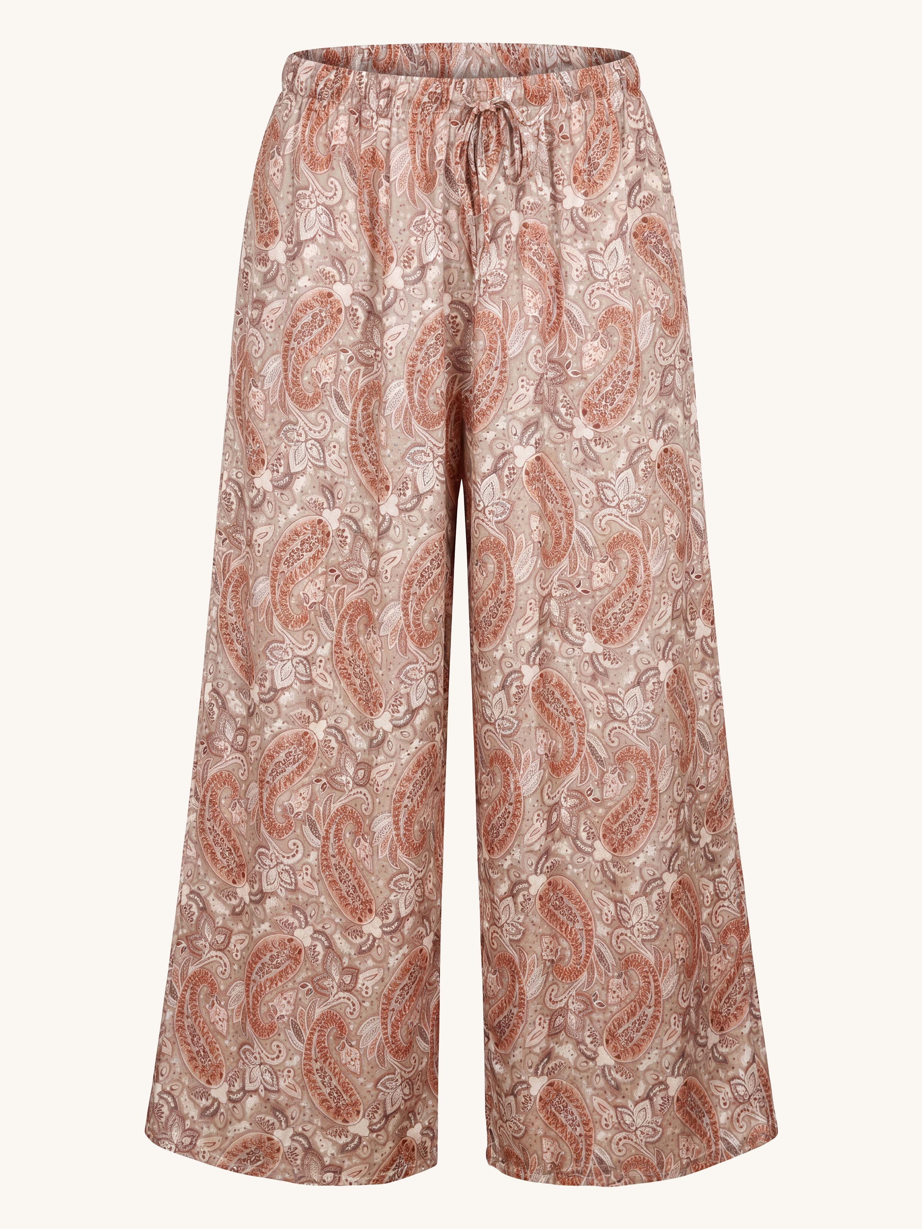 Viskose Palazzo Oversize Hose mit Seidenanteil - Paisley Taupe