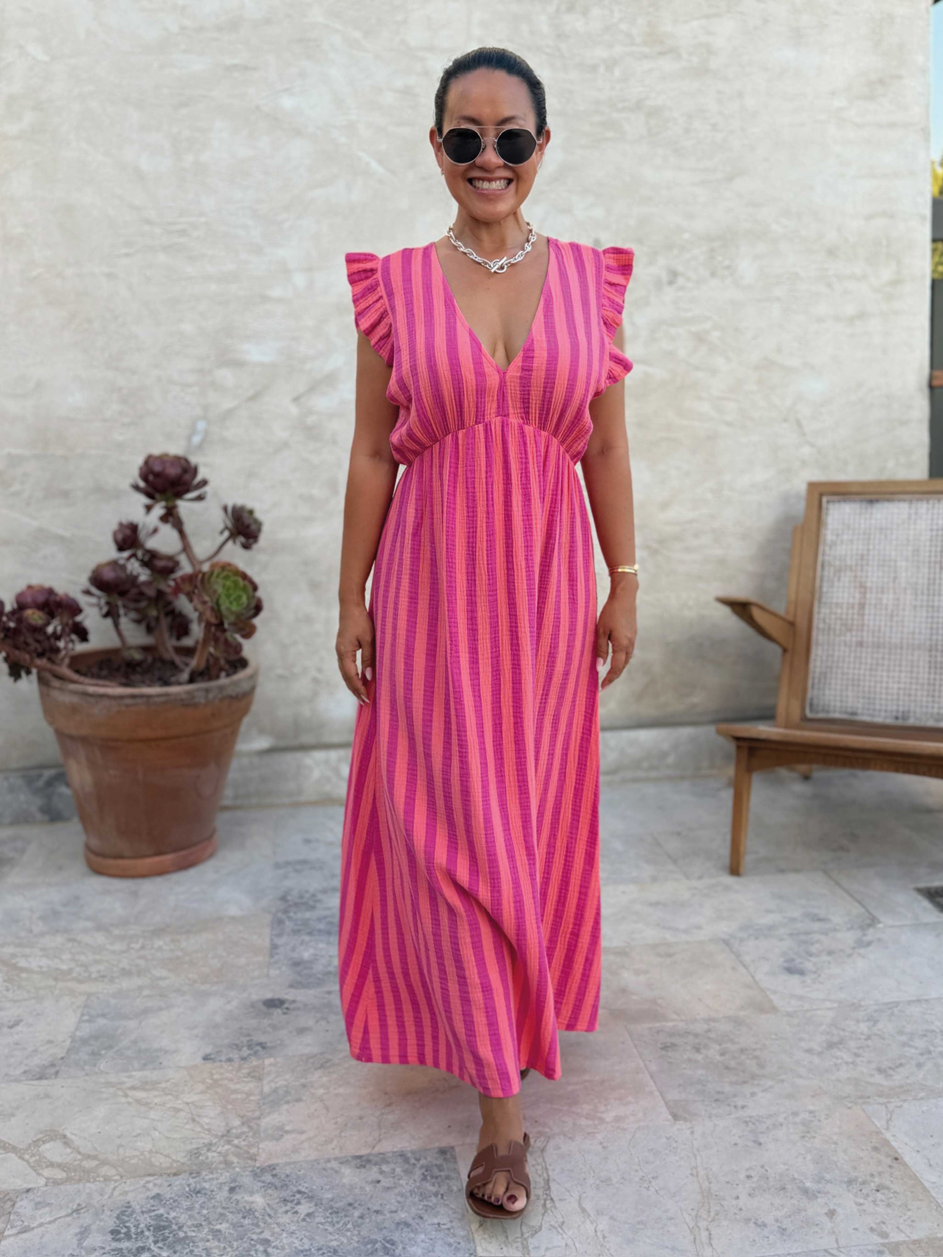 Musselin Kleid Soho - CURVY - STRIPES Flamingo Kiss