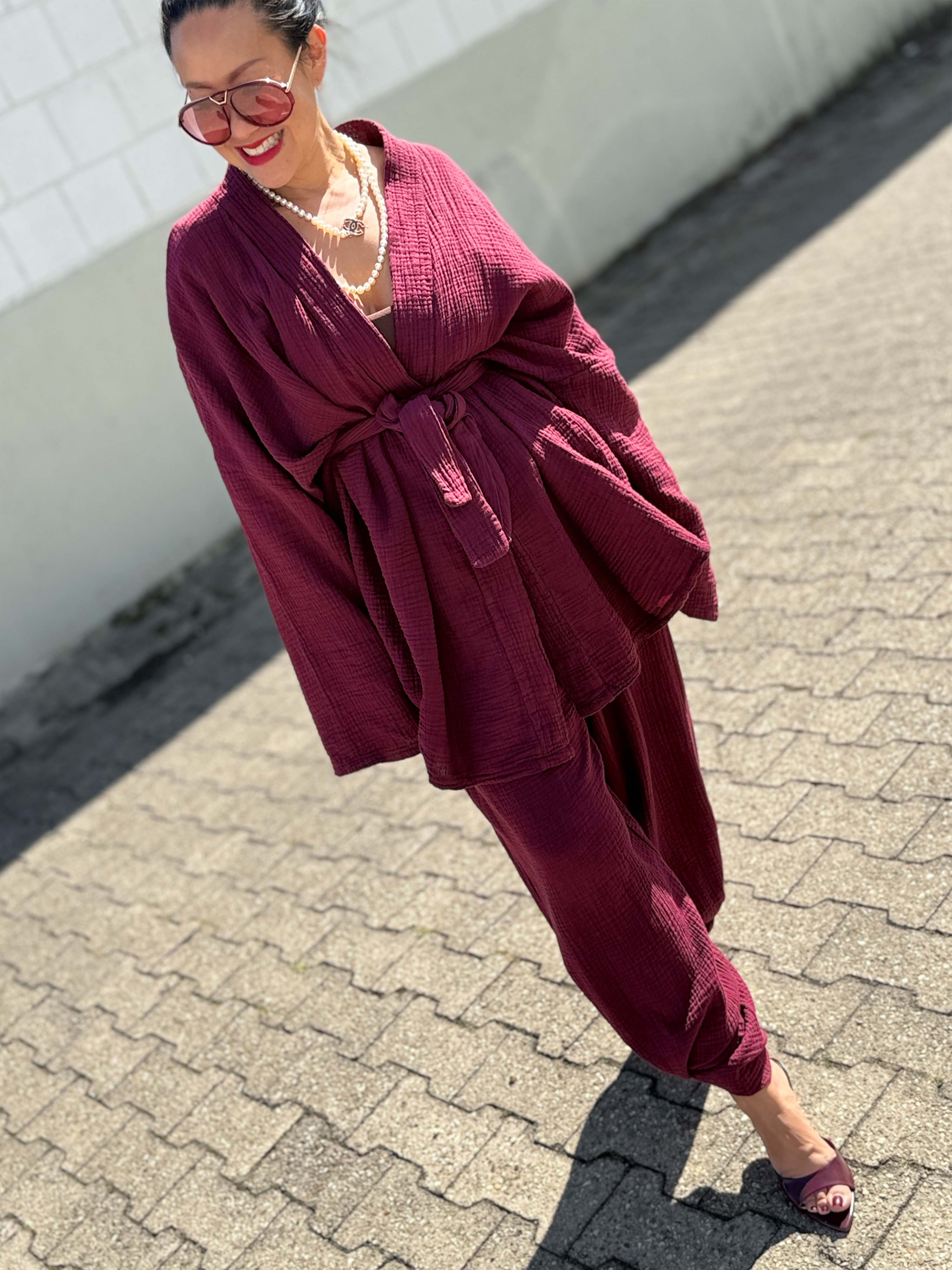 Musselin Palazzo Oversize Hose - NAMASTE - Burgunder