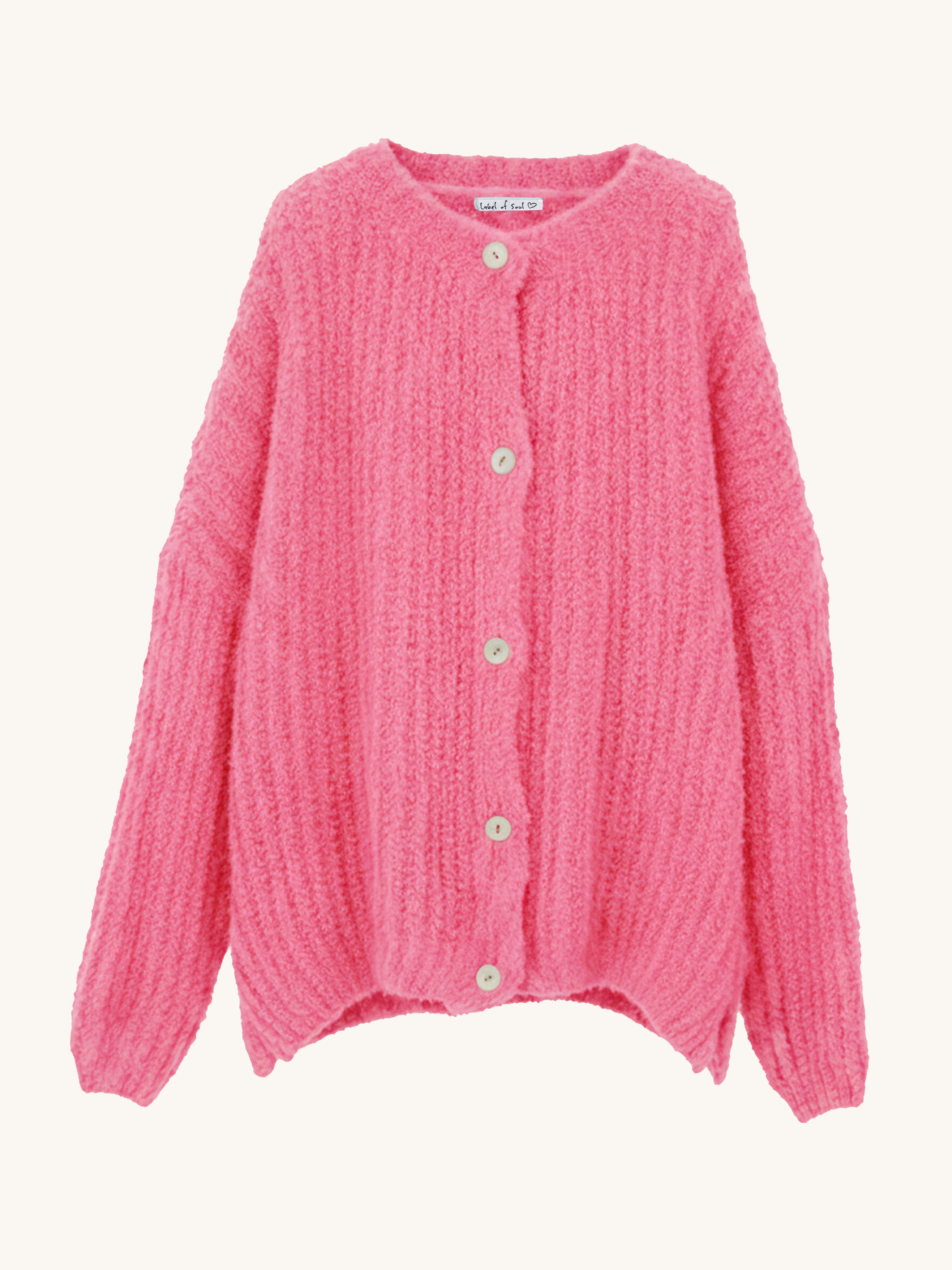 Oversize Bouclé Grob Strickjacke - Pink