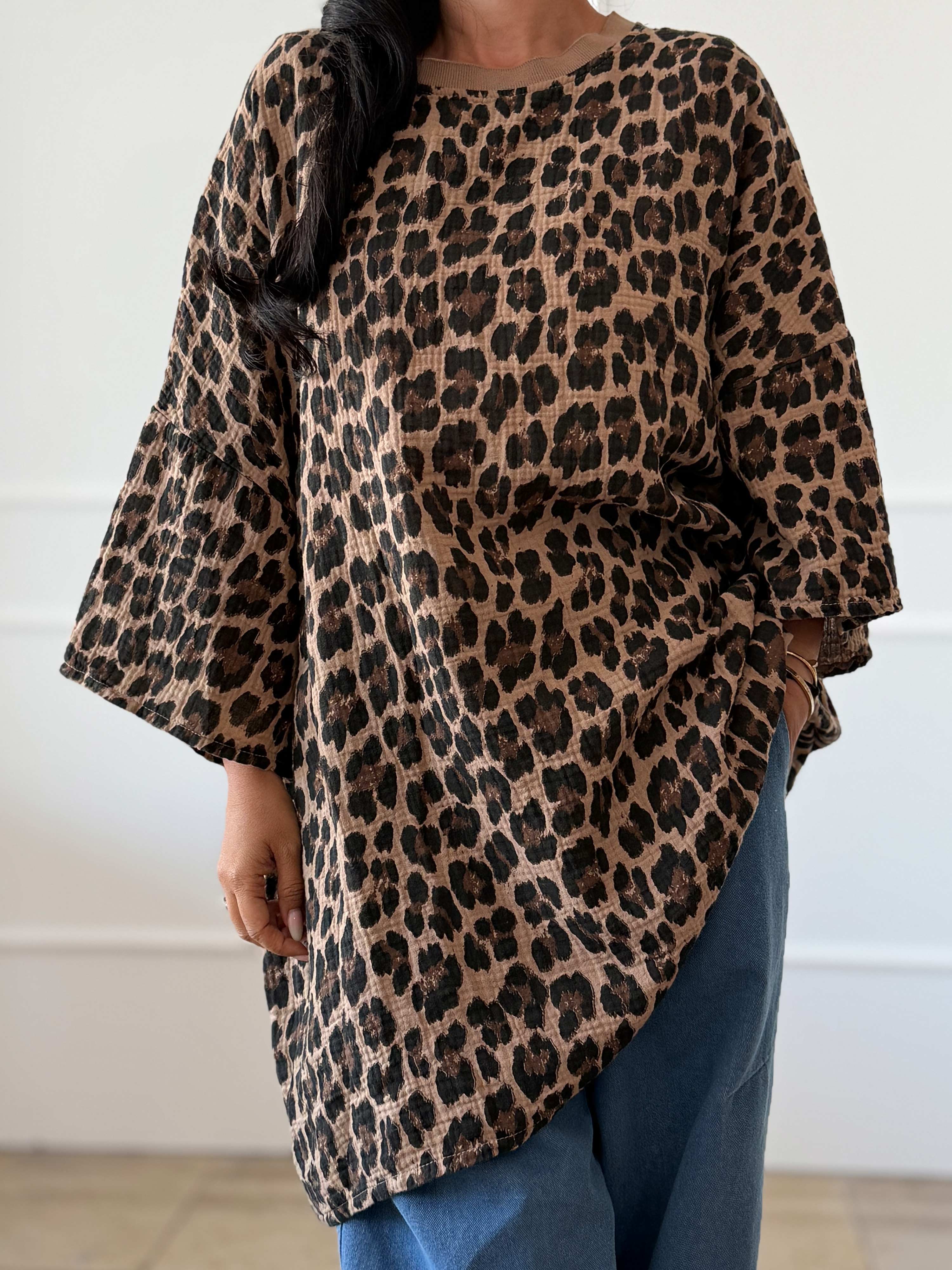 Musselin Oversize Kurzarm Shirt - Leo Camel Musselin Oversize Kurzarm Shirt - Leo Camel