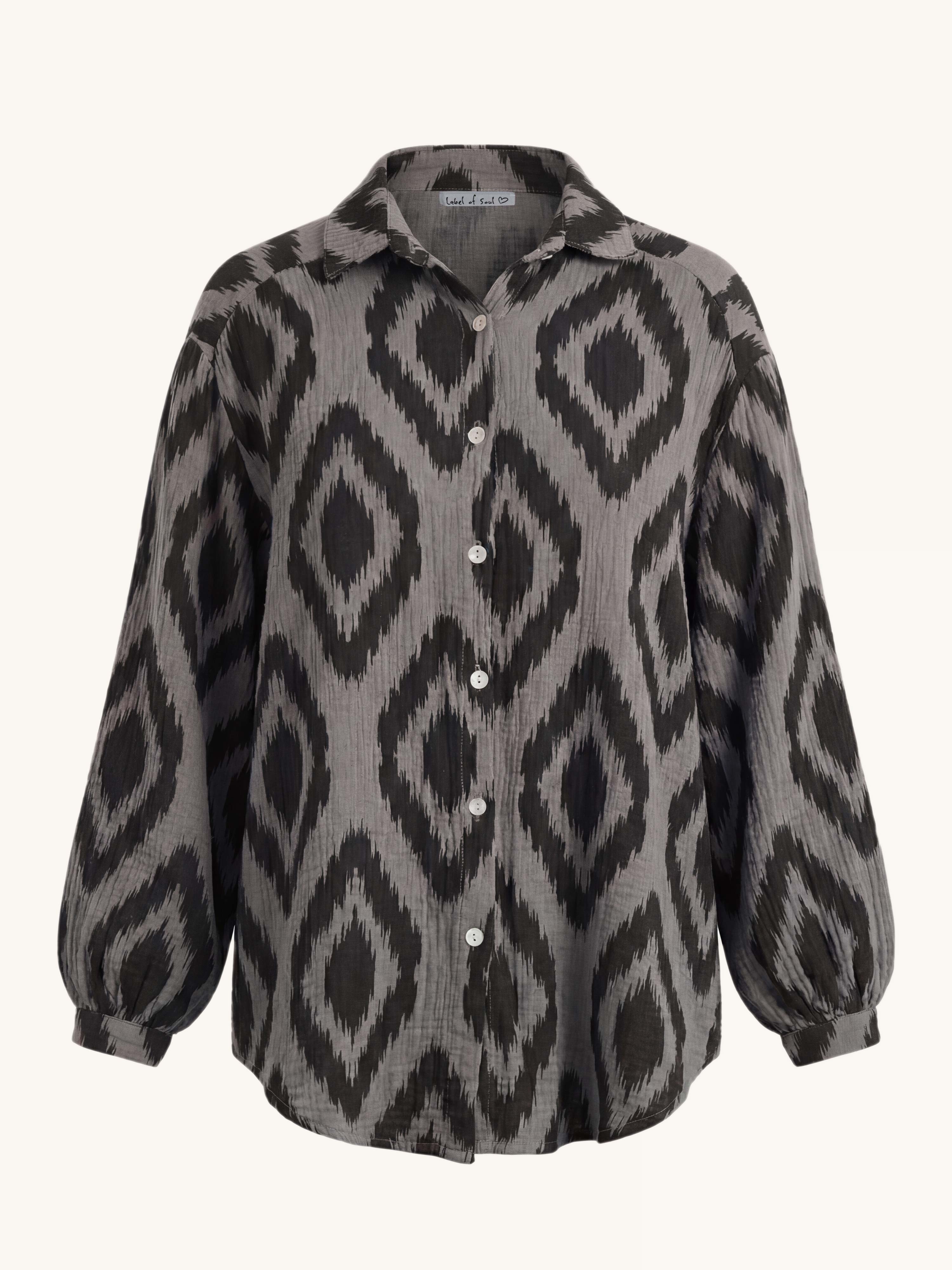 Musselin Midi Oversize Bluse - GEMUSTERT - Grau