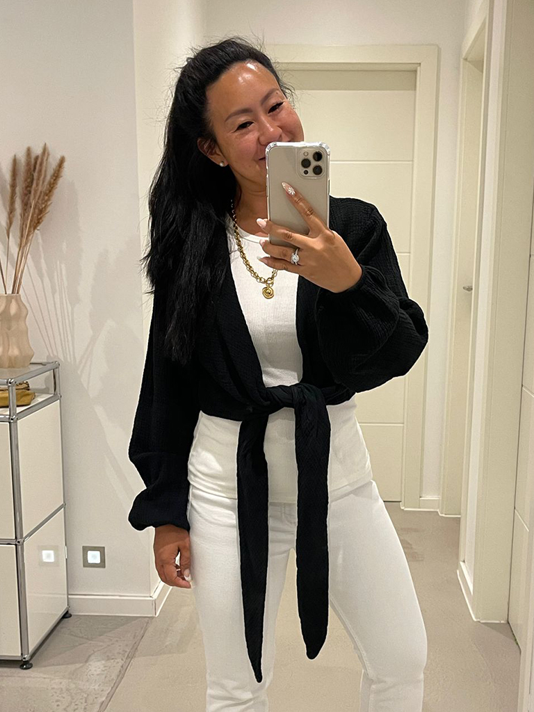 Musselin Bolero Bluse - Schwarz