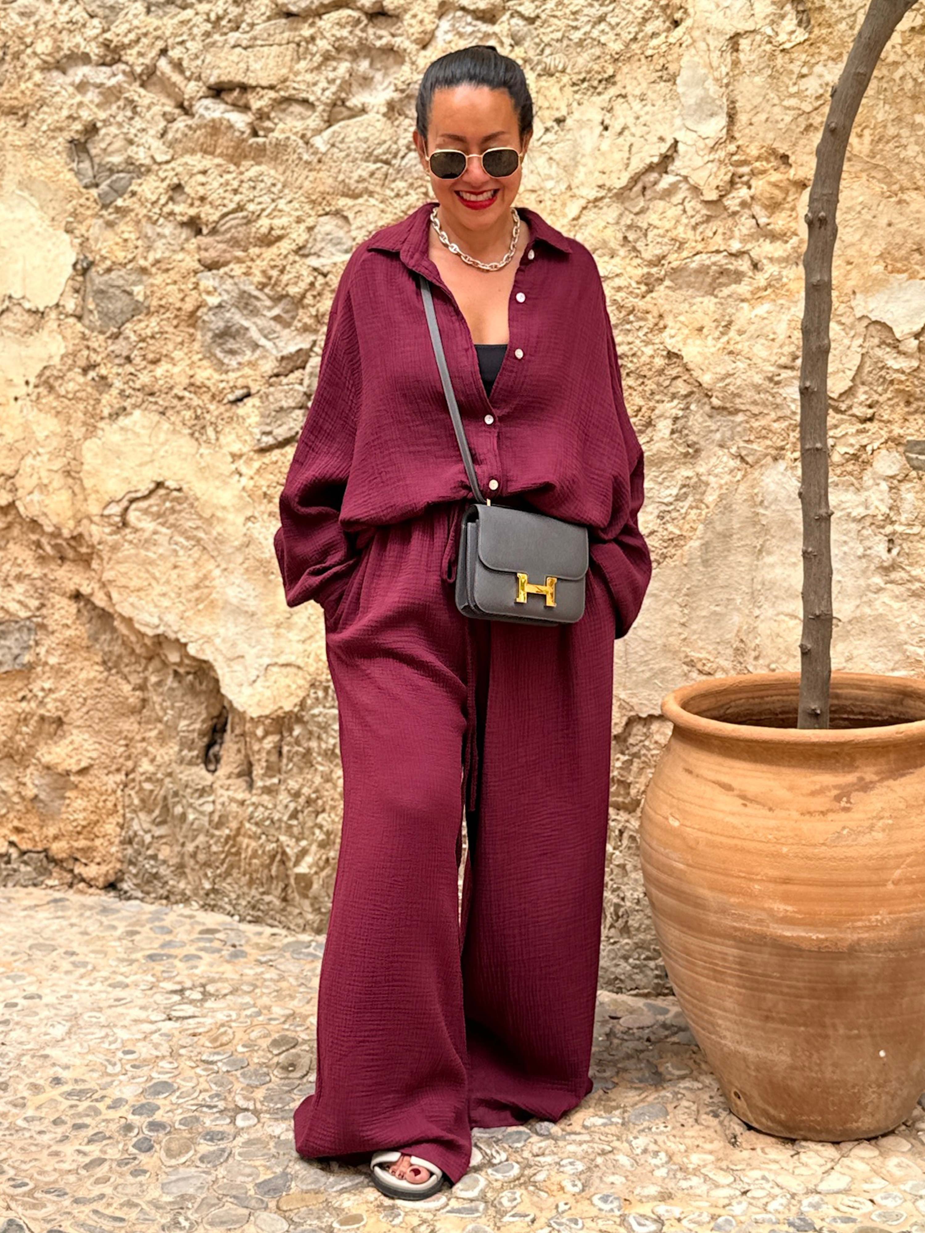 Musselin Midi Oversize Bluse - Burgundy Musselin Midi Oversize Bluse - Burgundy