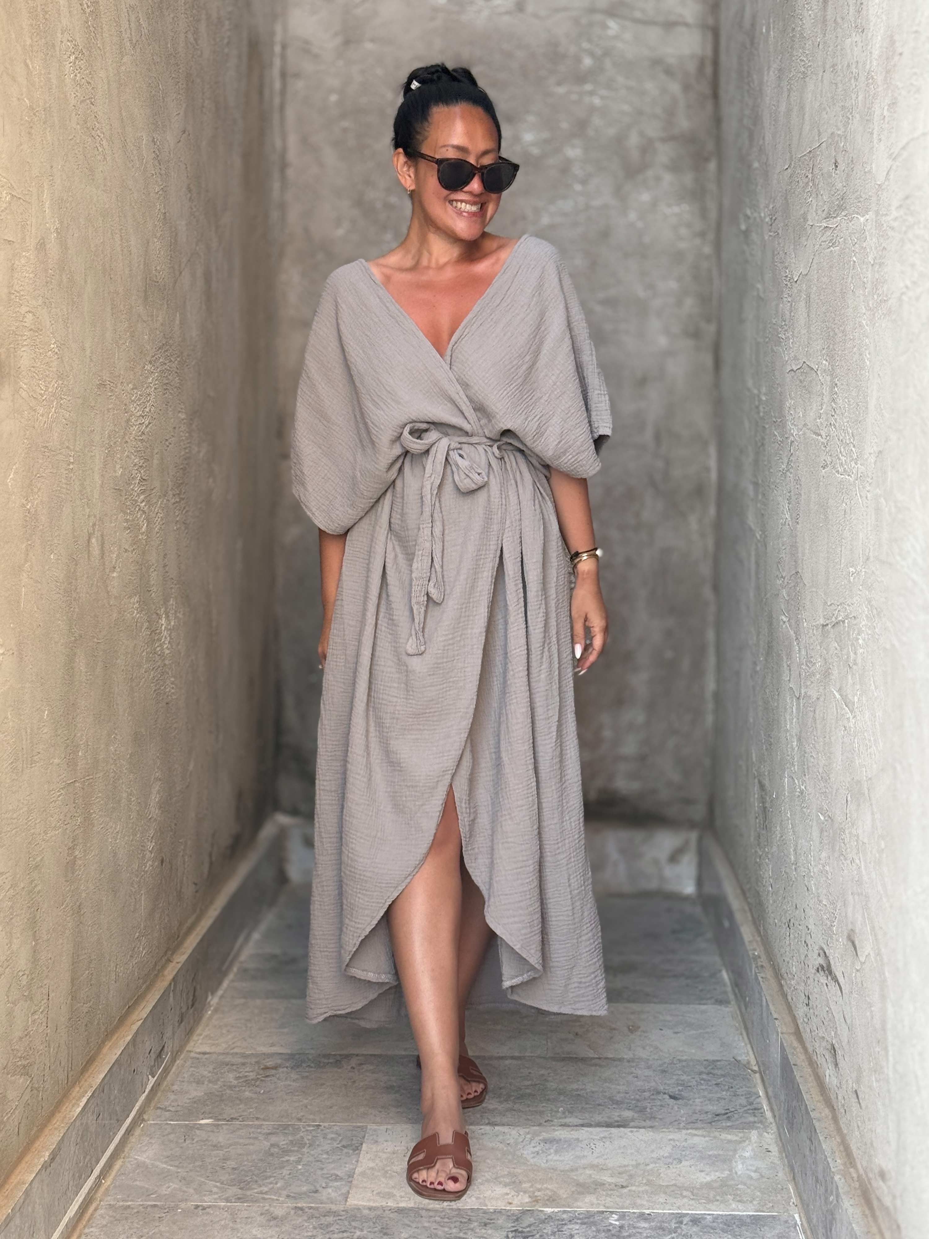Musselin Wickel Kimono - CAPDEPERA - ONESIZE - Taupe