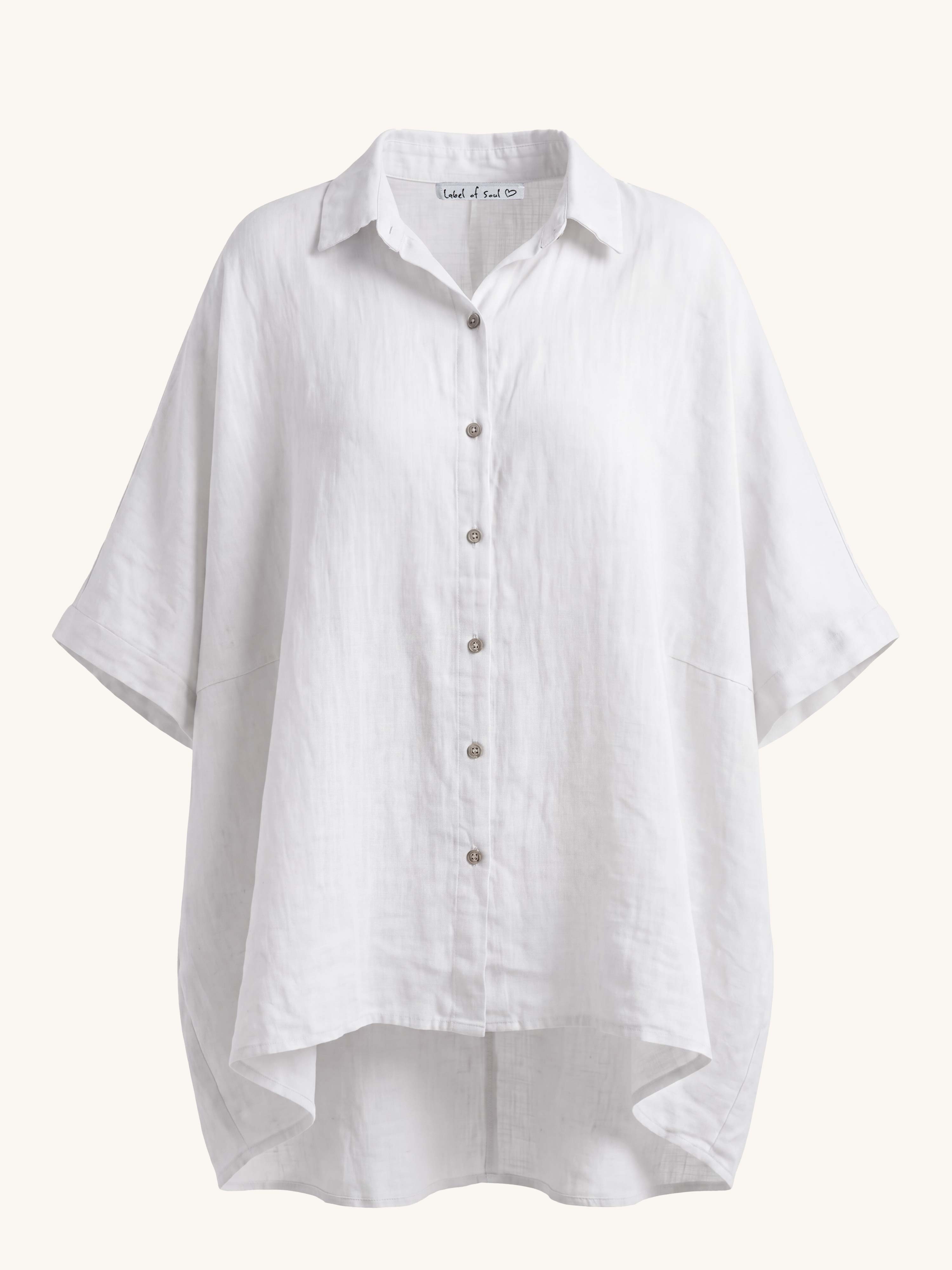 Leinen Oversize Vokuhila Kurzarm Bluse - Weiss