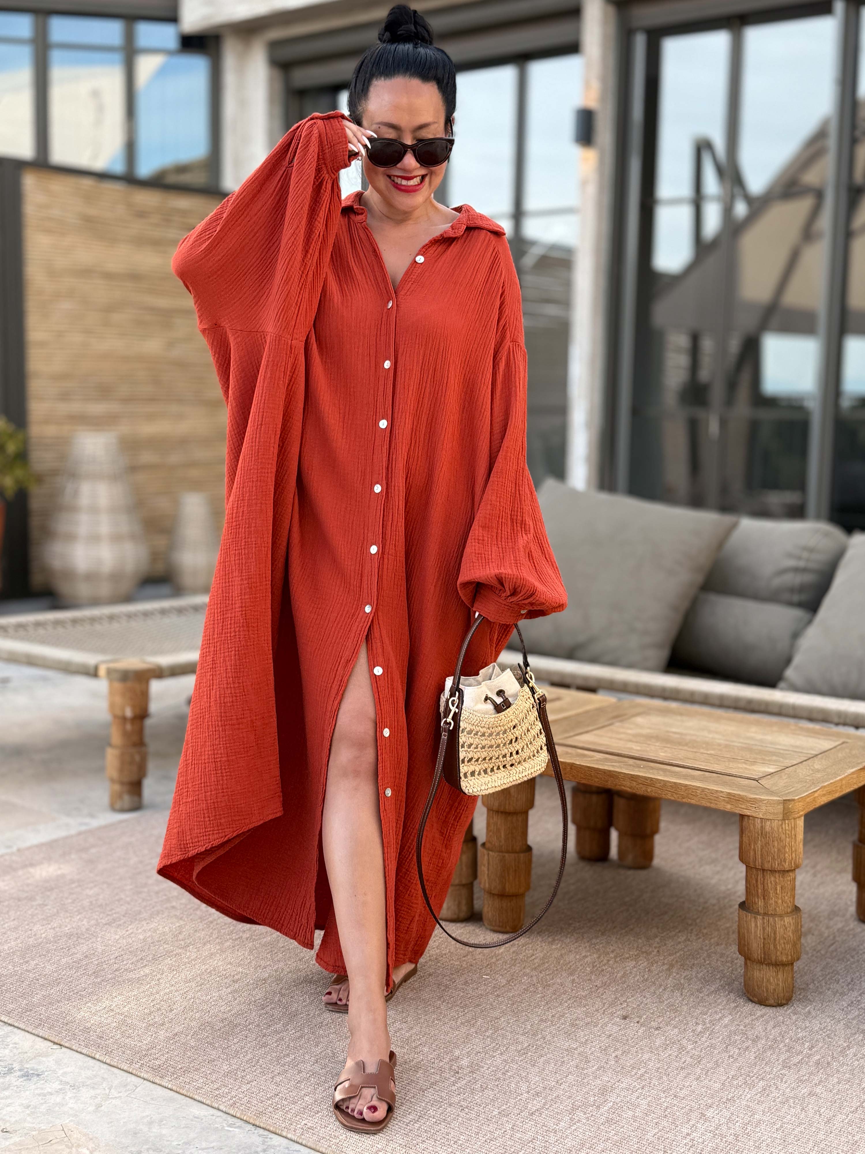 Musselin Oversize Blusenkleid - SEVILLA - Pumpkin Musselin Oversize Blusenkleid - SEVILLA - Pumpkin