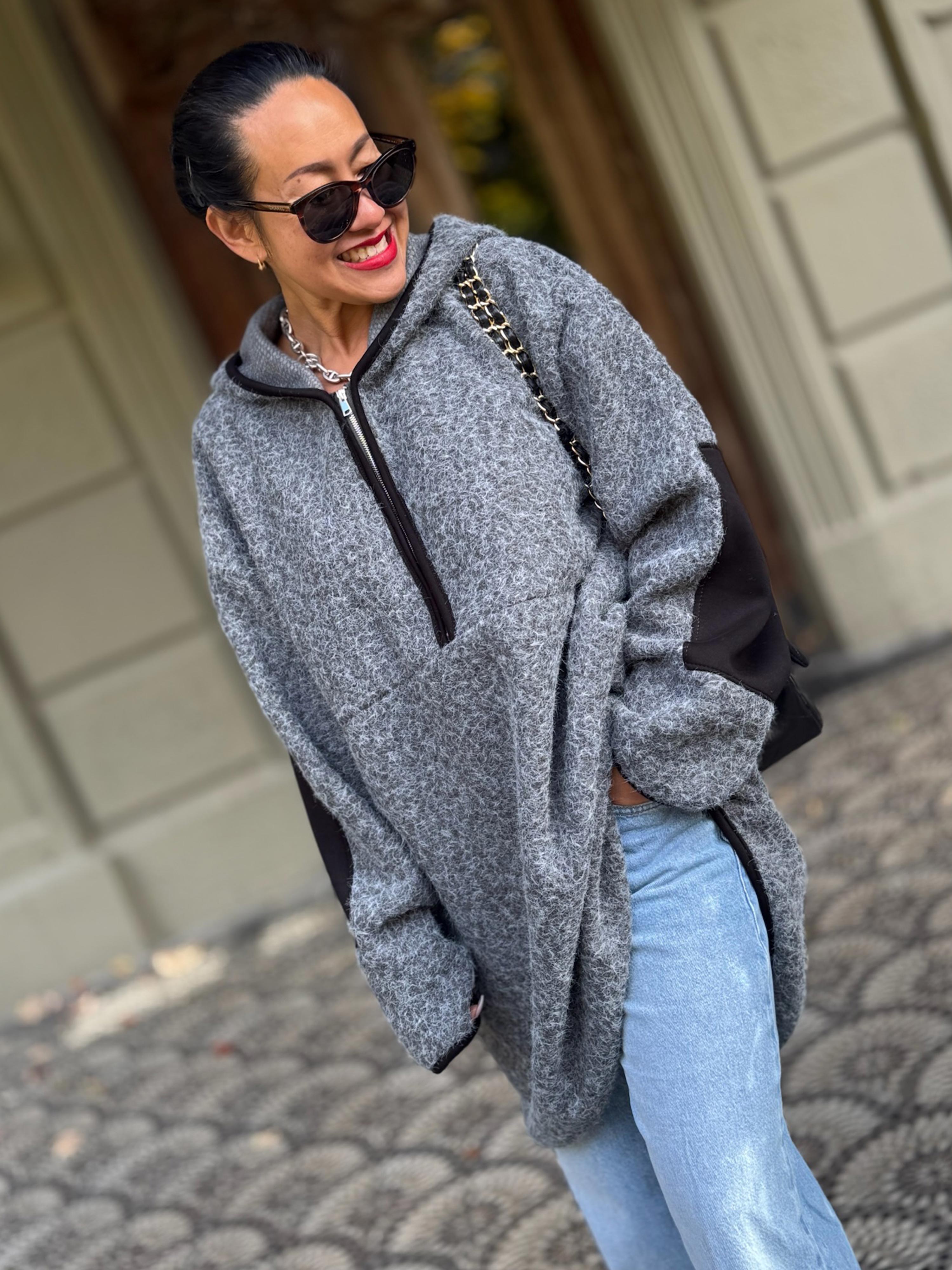 Unisex Oversize Hoodie Halfzip - HENRY - Grau