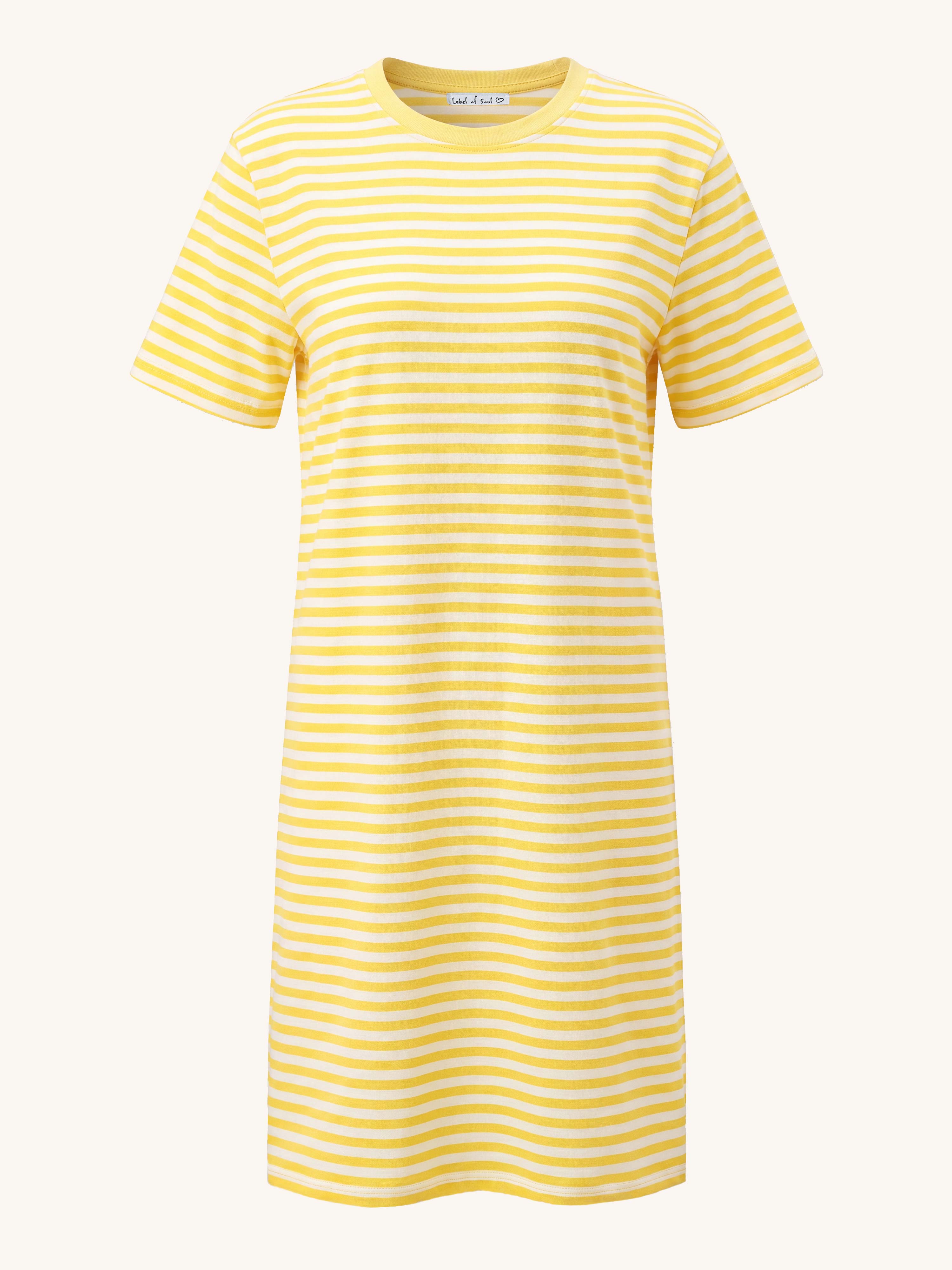 Kurzarm Kleid mit Seitentaschen - CURVY - Stripes Lemon