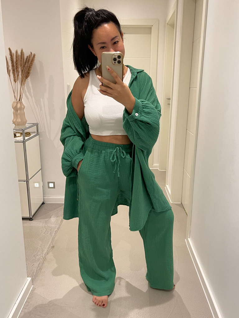 Musselin Long Oversize Bluse -  Must Have - Grün