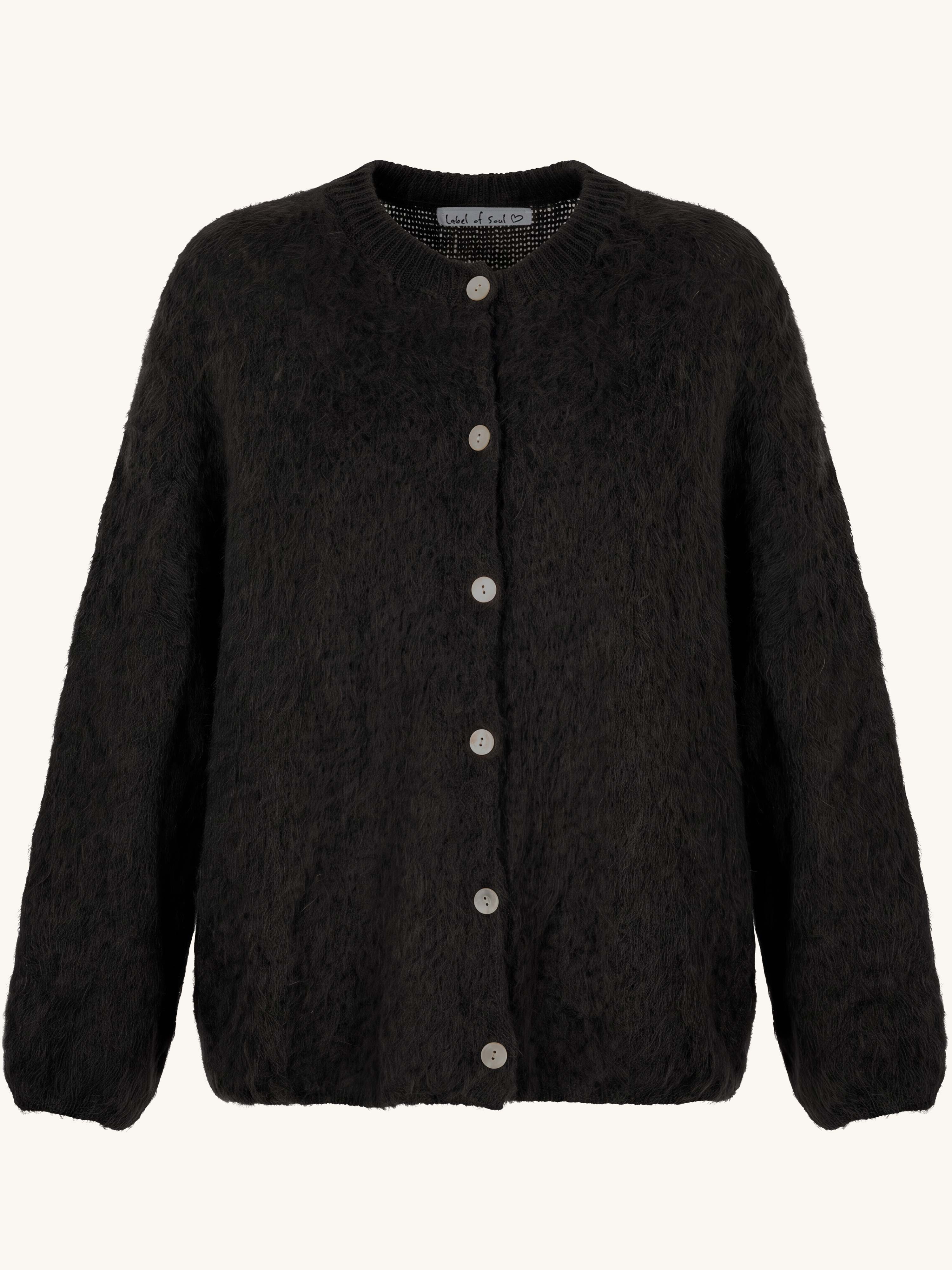Oversize Strickjacke - FLUFFY - Schwarz