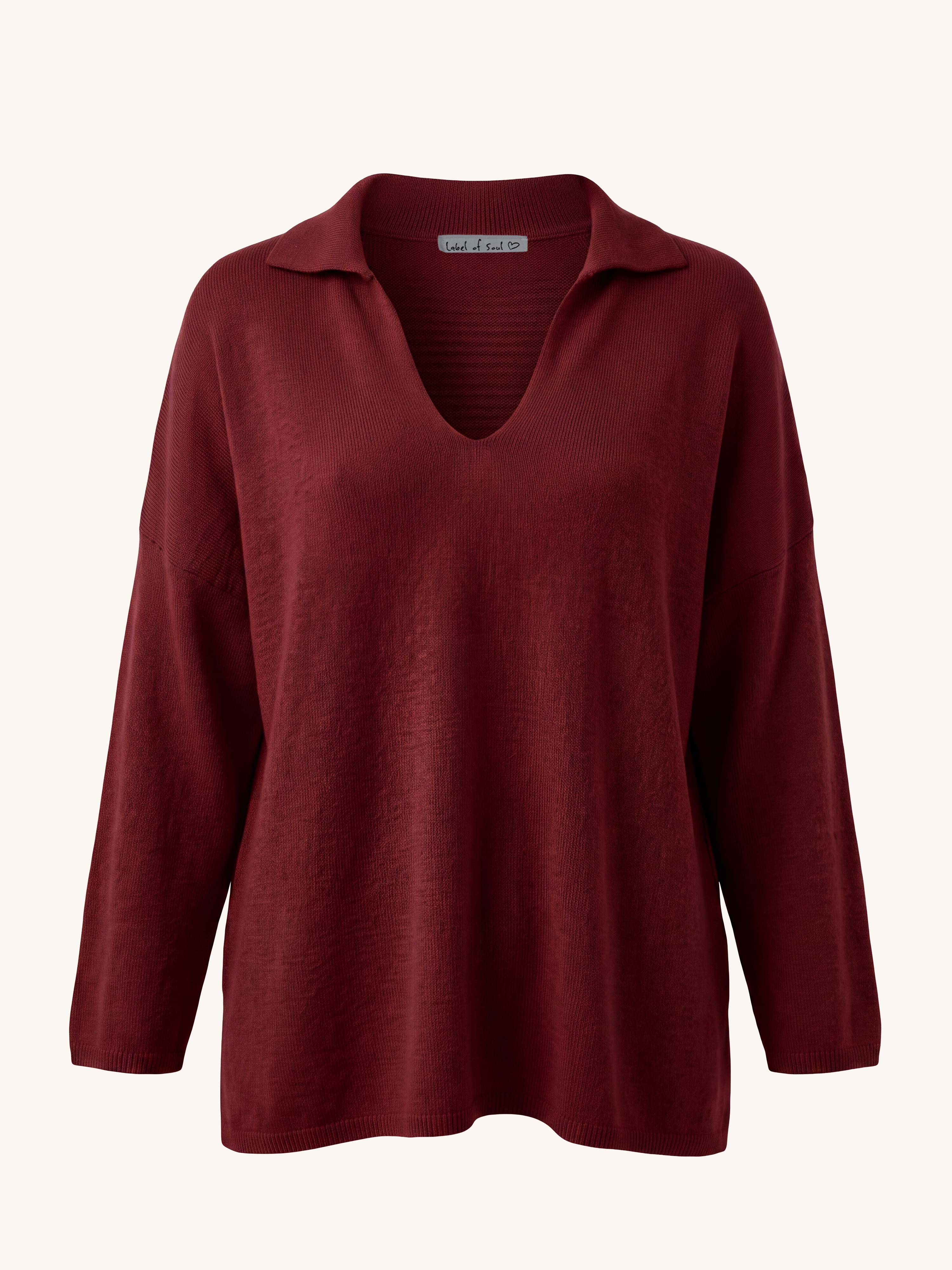 Viskose Pullover mit Kragen - Burgundy