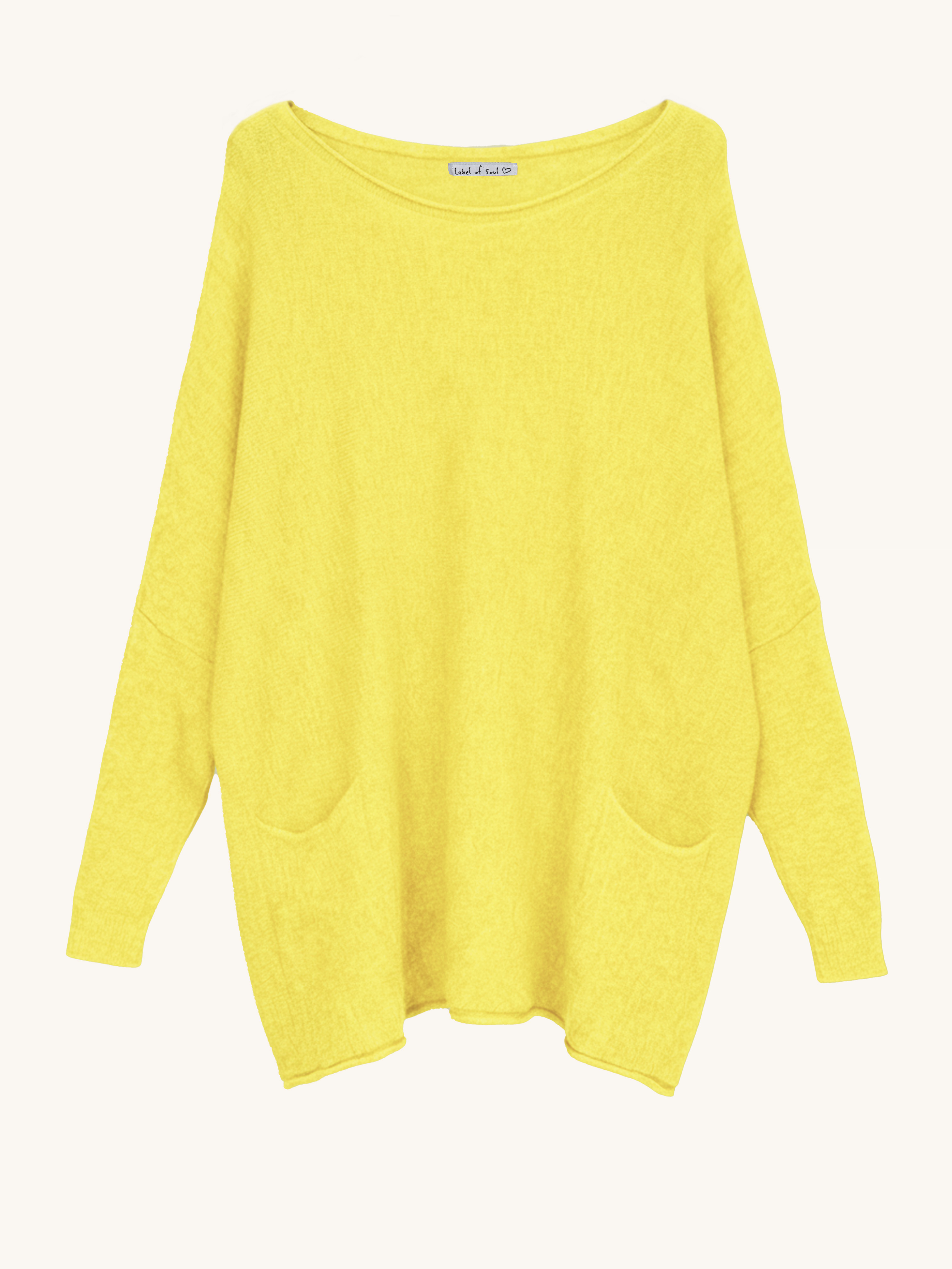Oversize Viskose Pullover mit Taschen - Gelb