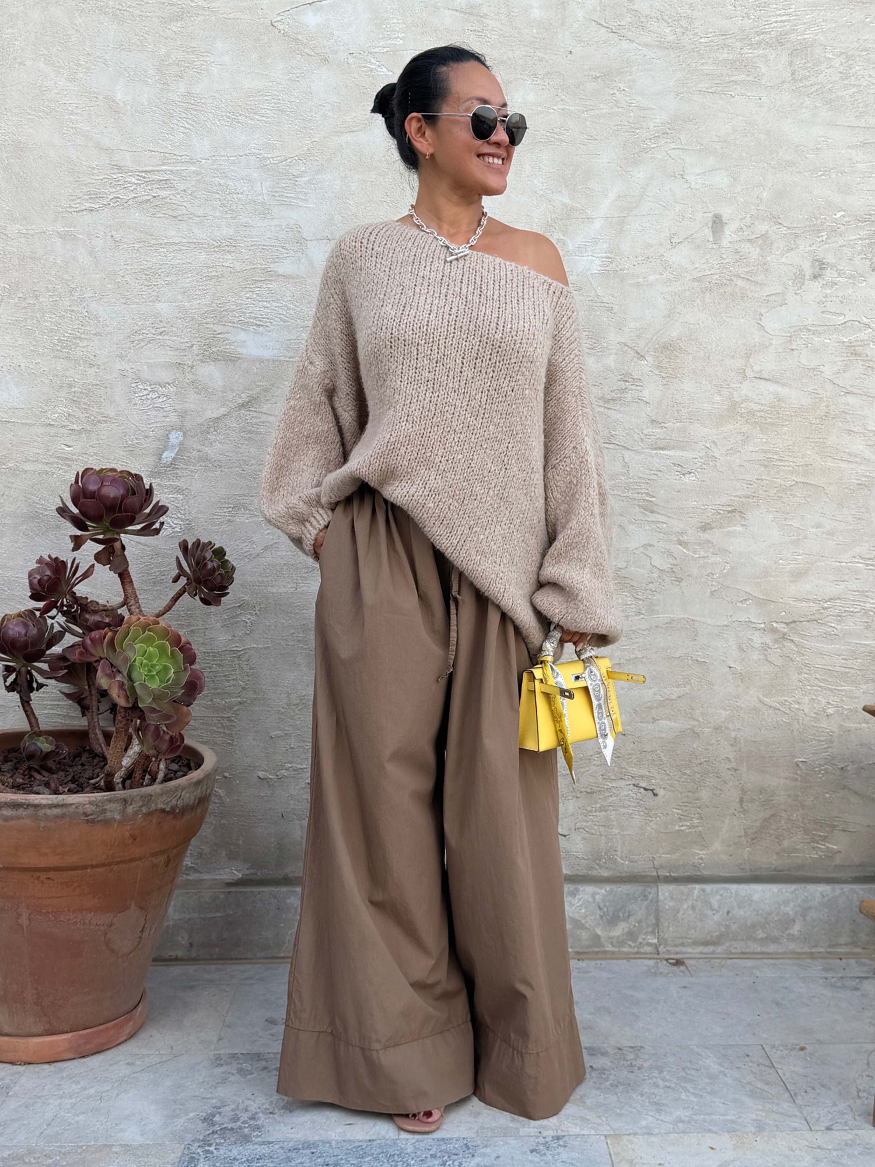 Oversize Long Strickpullover - FLAUSCHI - Beige