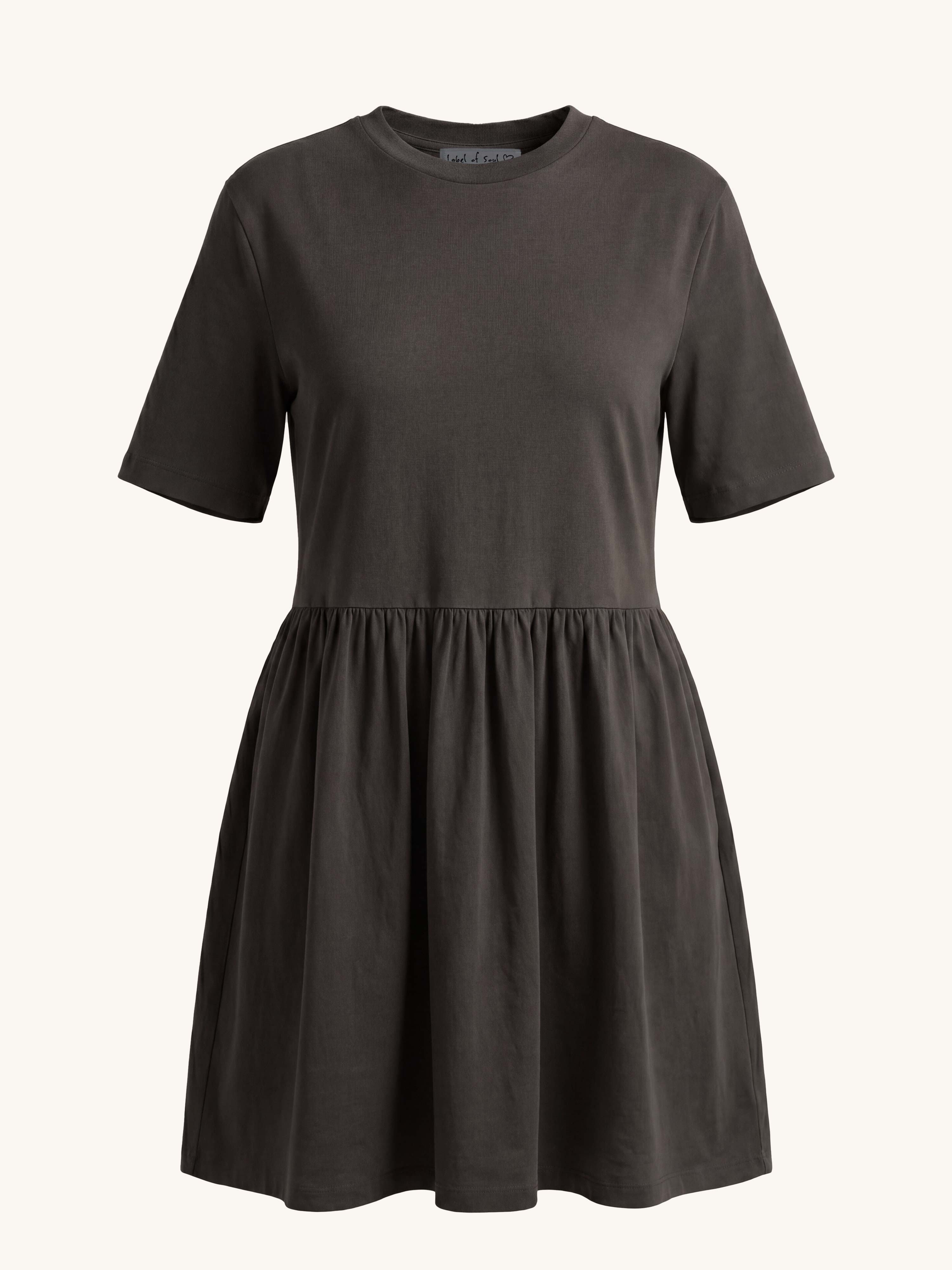 Kurzarm Midi Cotton Kleid mit Seitentaschen - Schoko