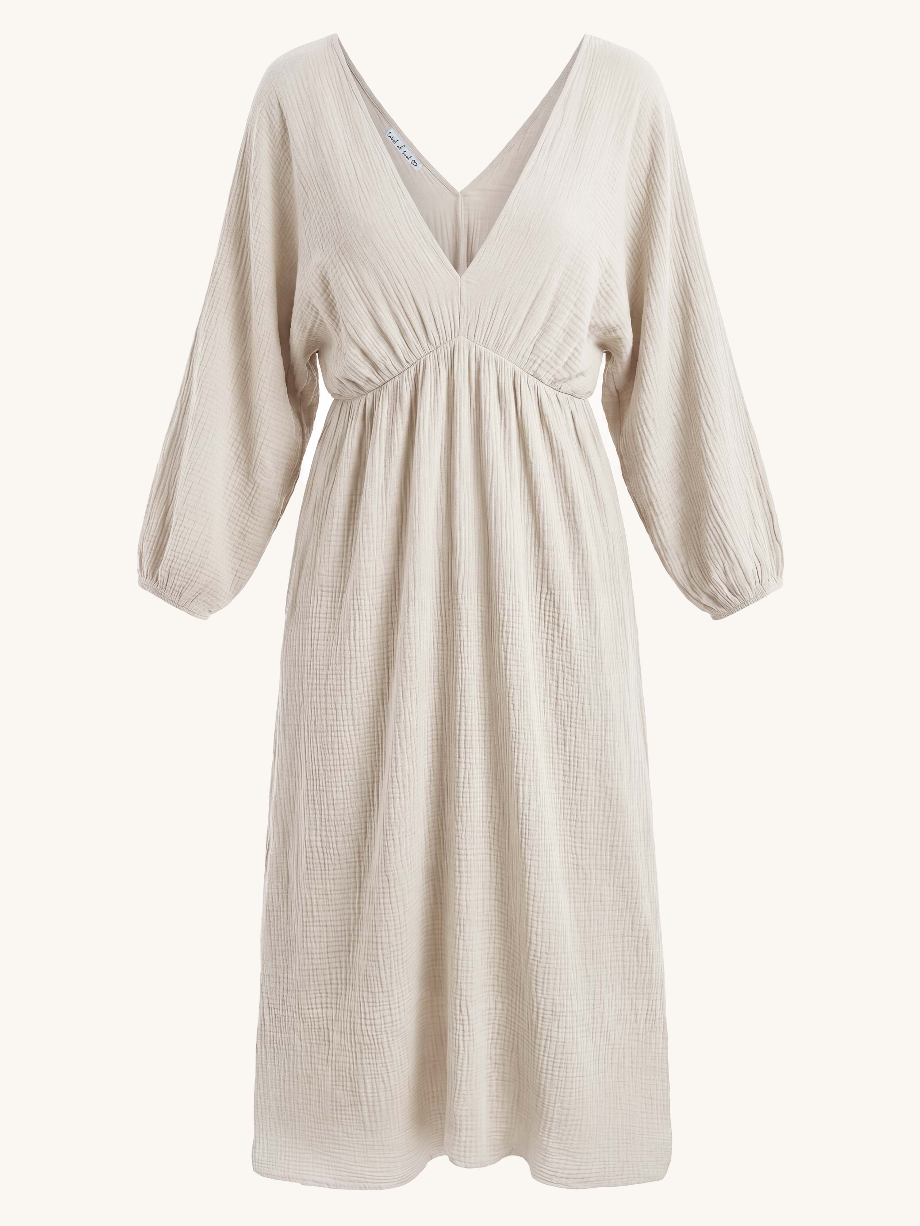 Musselin Maxikleid mit V-Ausschnitt - SOULFUL - Beige
