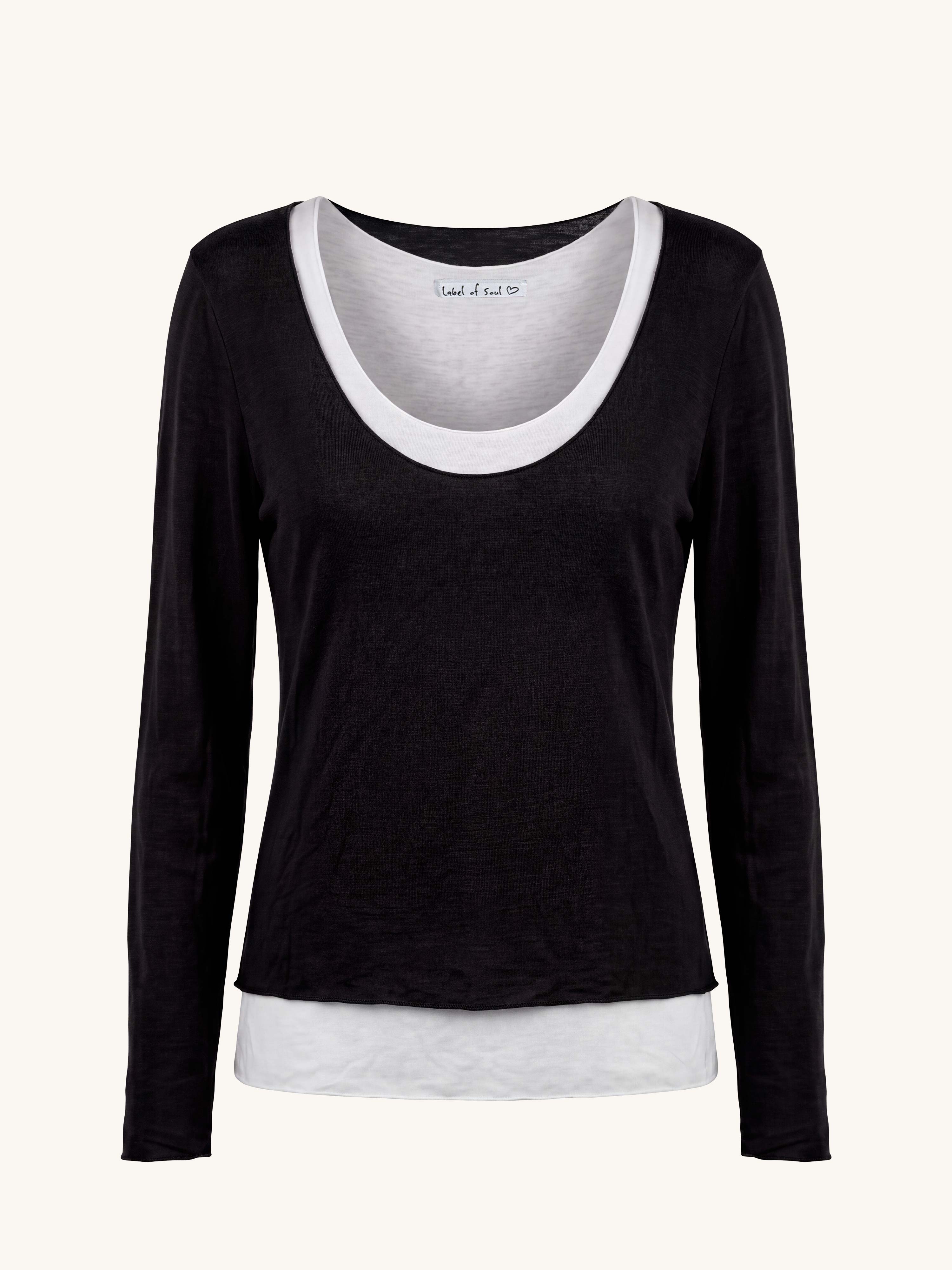 Soft Double Layer Langarmshirt mit Kaschmiranteil - Schwarz