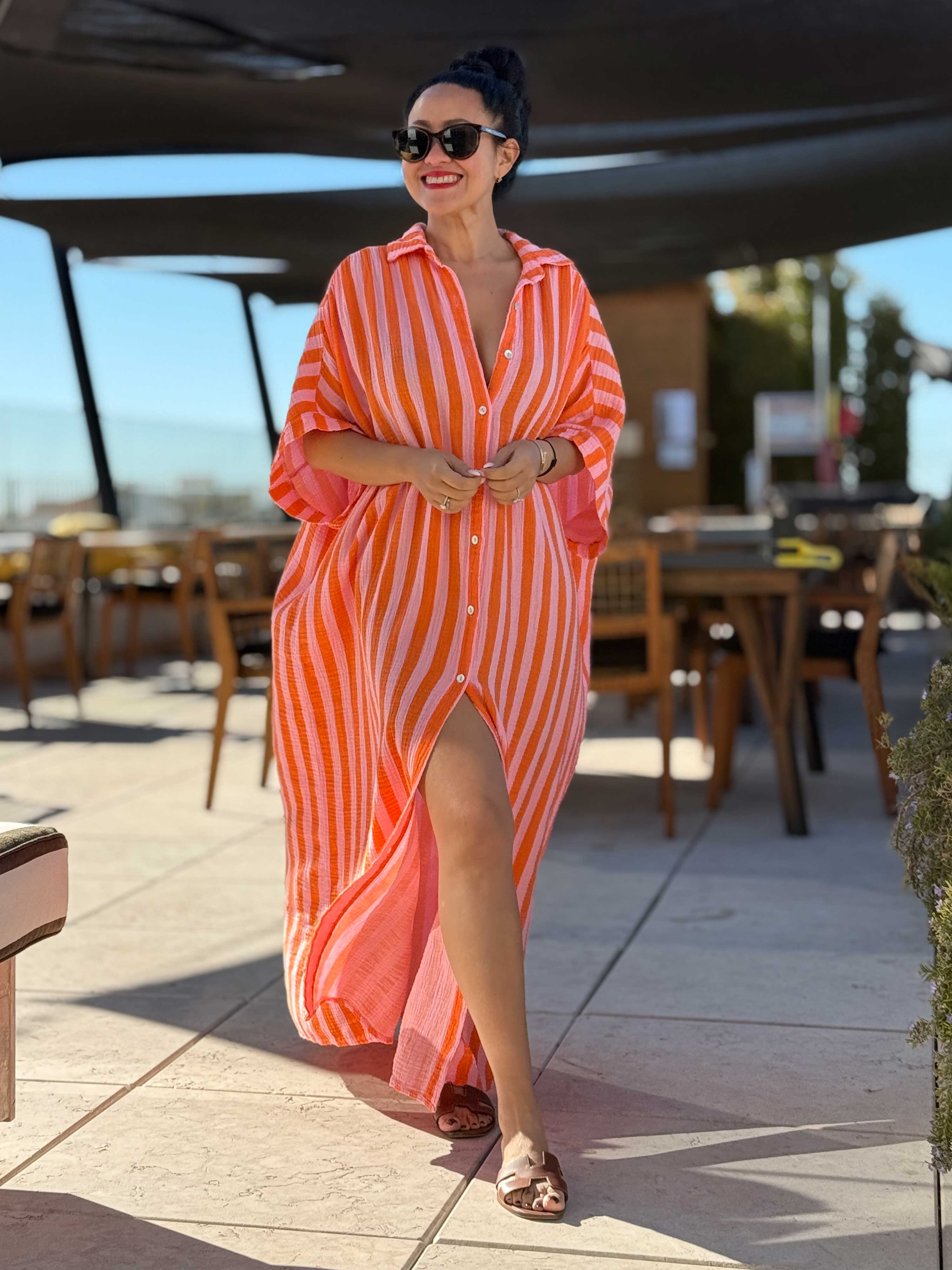 Musselin Oversize Kurzarm Blusenkleid - CAPRI - BIG STRIPES Lollipop Musselin Oversize Kurzarm Blusenkleid - CAPRI - BIG STRIPES Lollipop