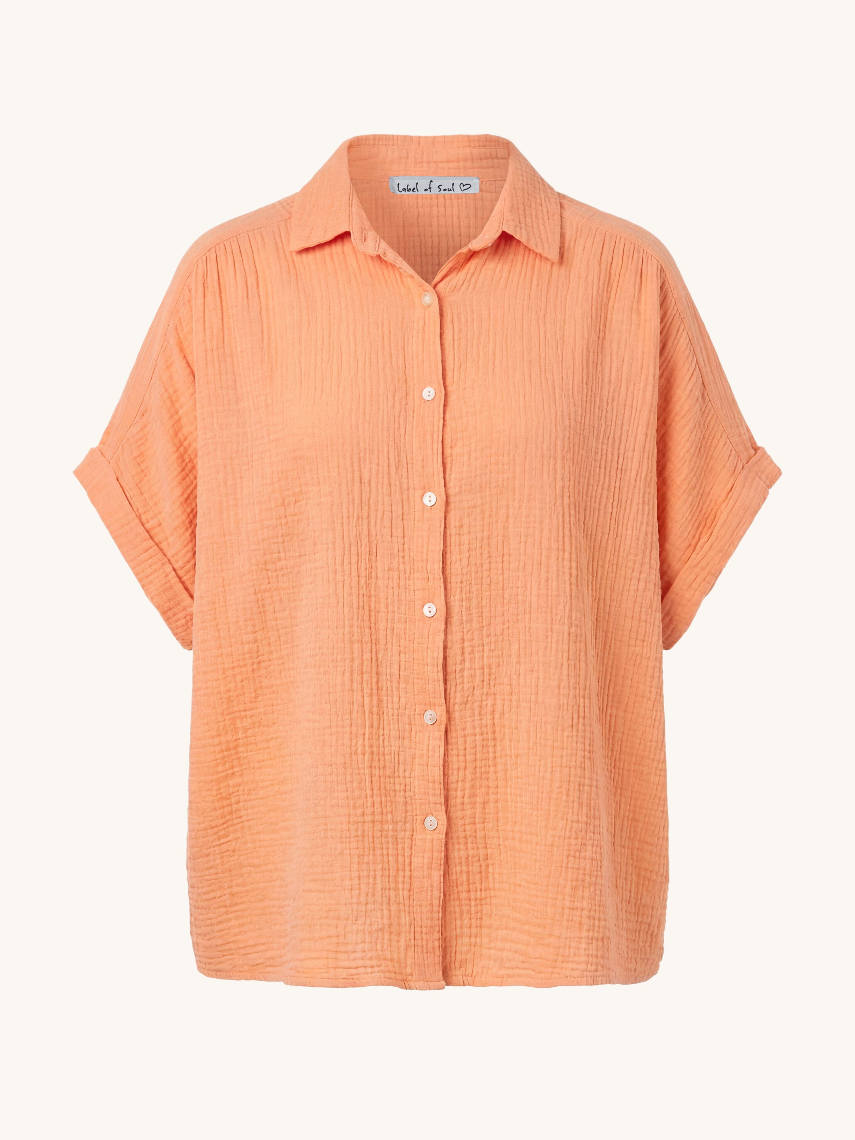 Musselin Oversize Kurzarm Bluse MIDI - Melone