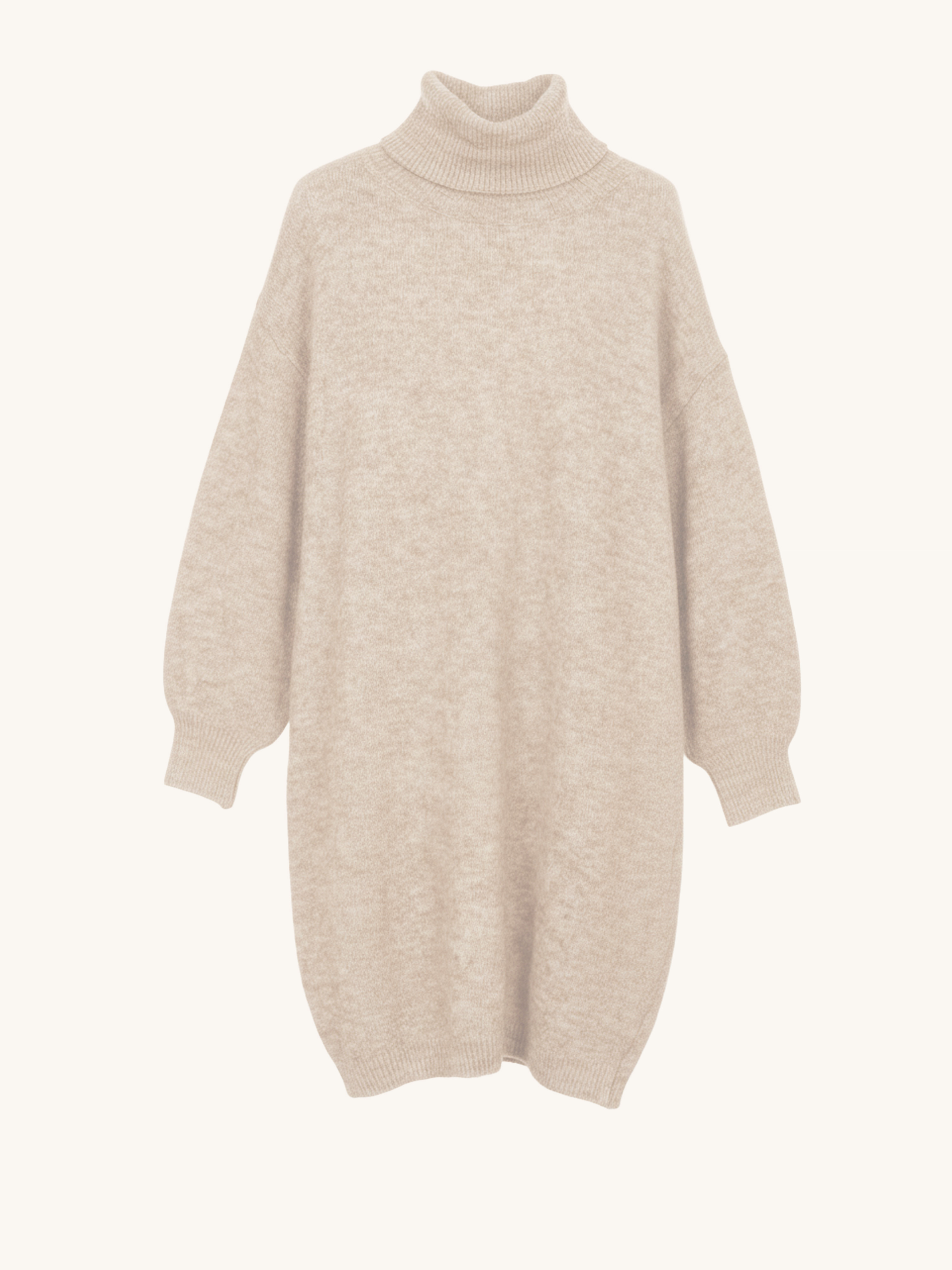 Oversize Long Strickpullover mit Rollkragen - Oatmeal