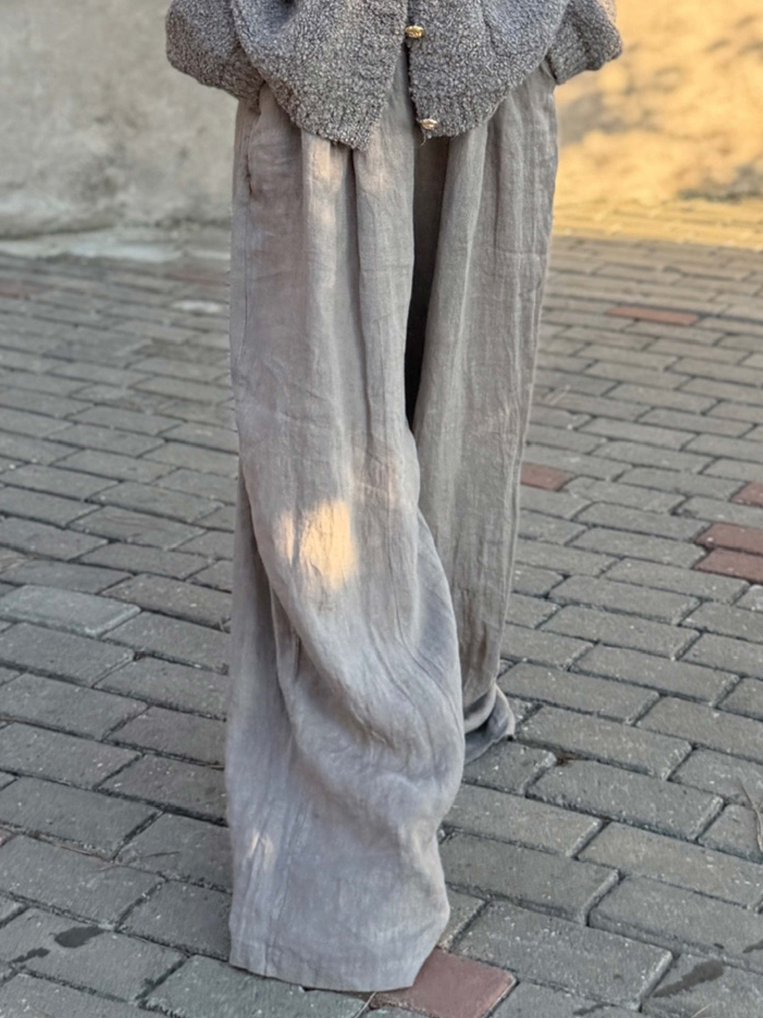 Leinen Palazzo Hose - Taupe
