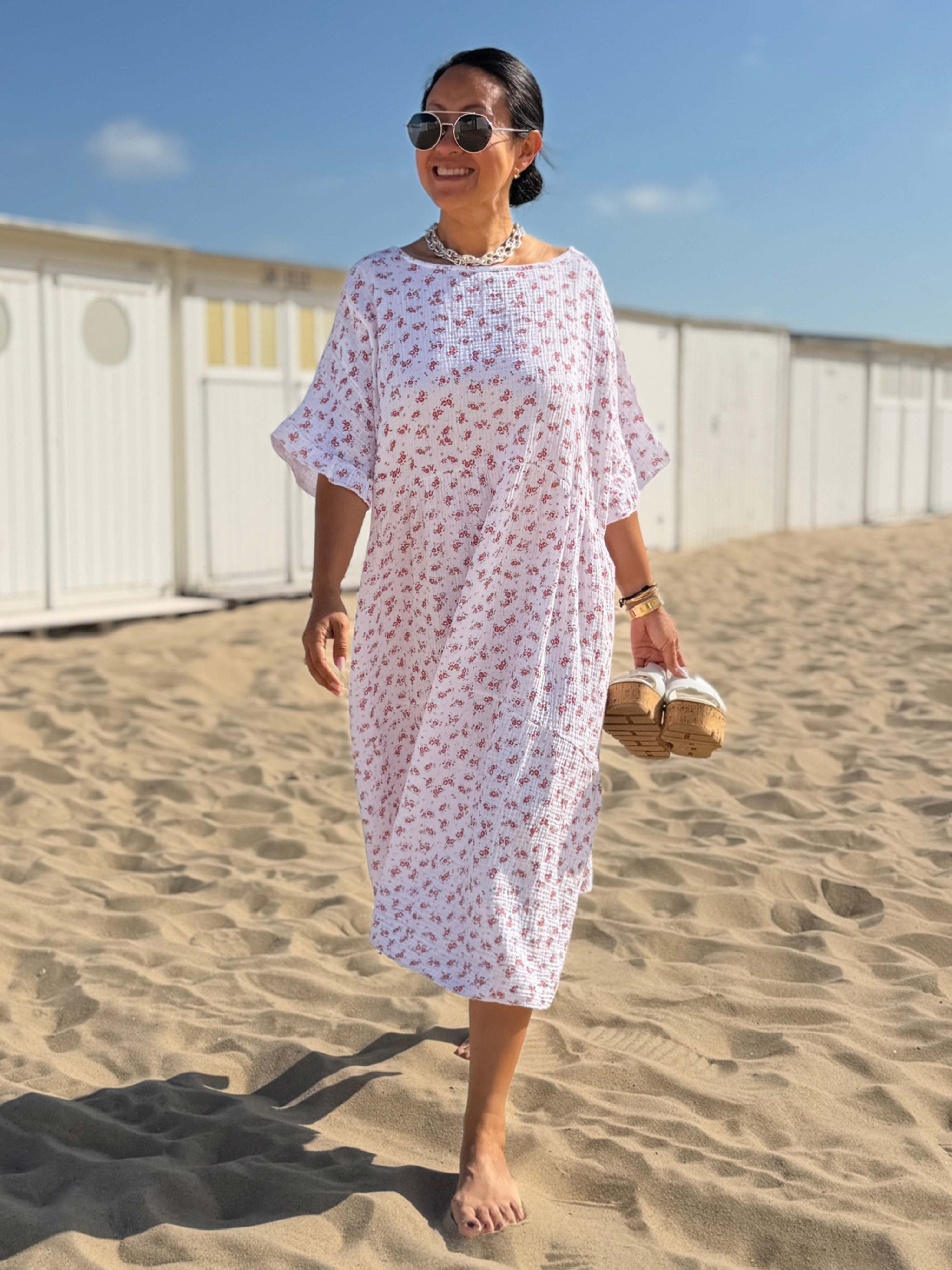 Musselin Tunika Long mit V-Ausschnitt - Bloomy