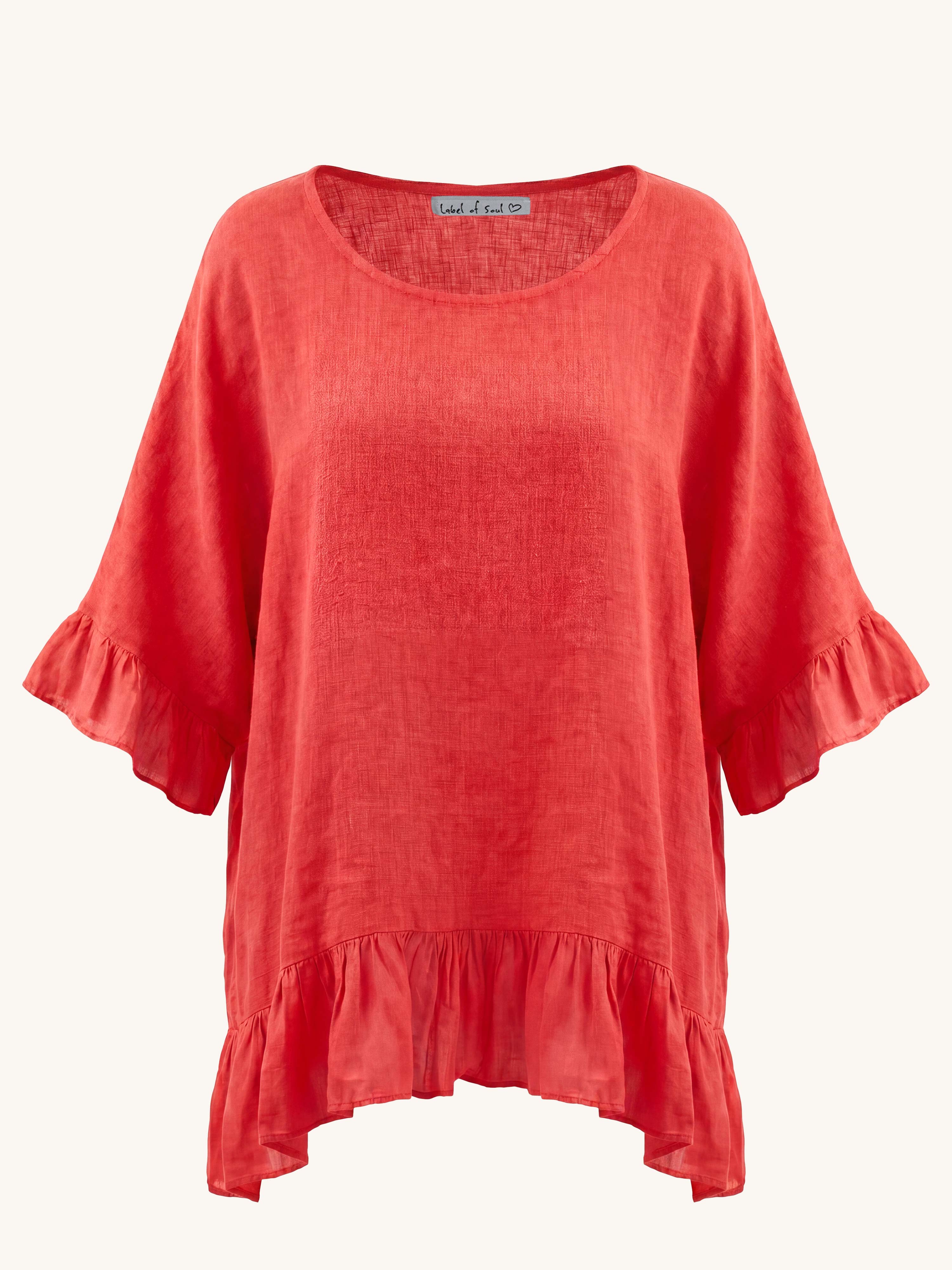 Leinen Oversize Bluse mit Volant - Watermelon