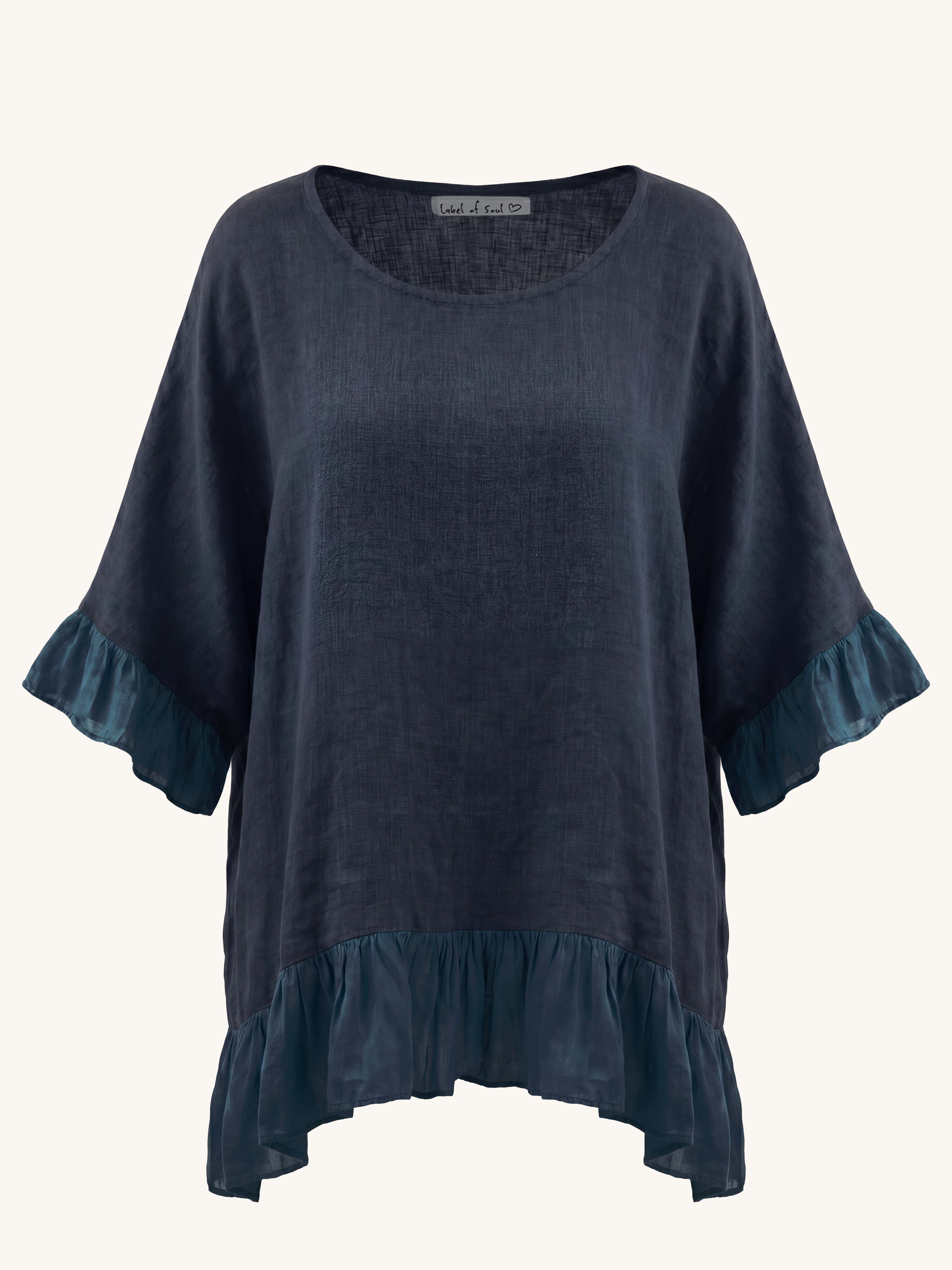 Leinen Oversize Bluse mit Volant - Navy