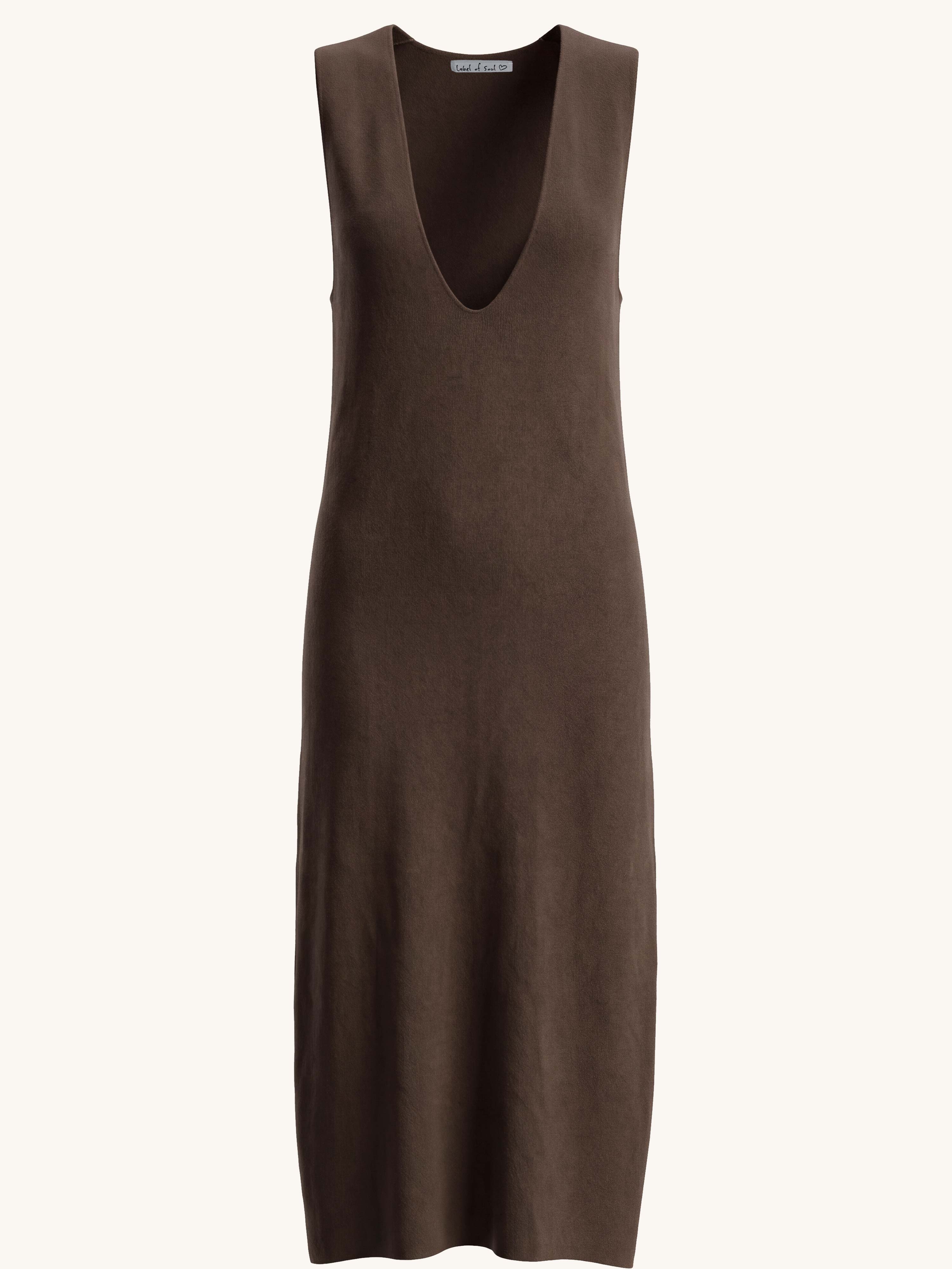 Ärmelloses Viskose Kleid mit V-Ausschnitt - Schoko