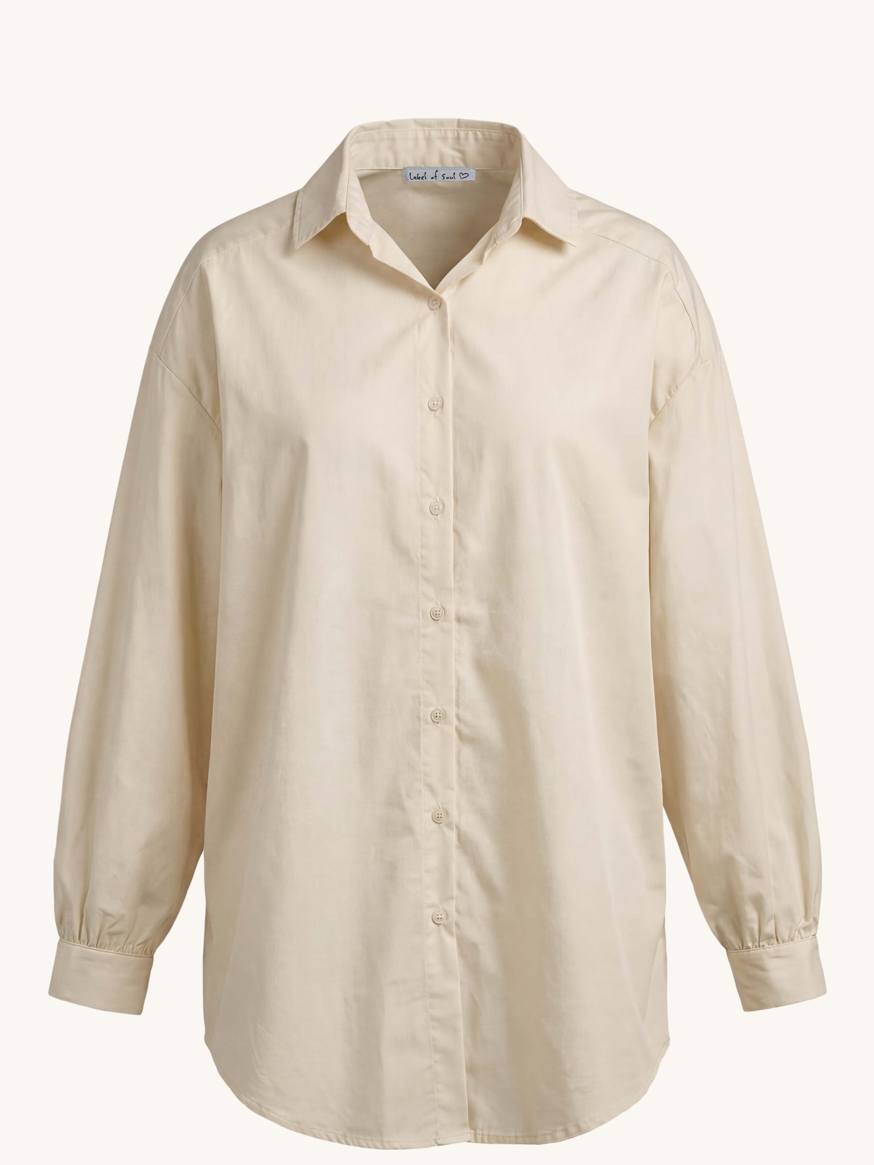 Cotton Long Oversize Hemdbluse - Beige